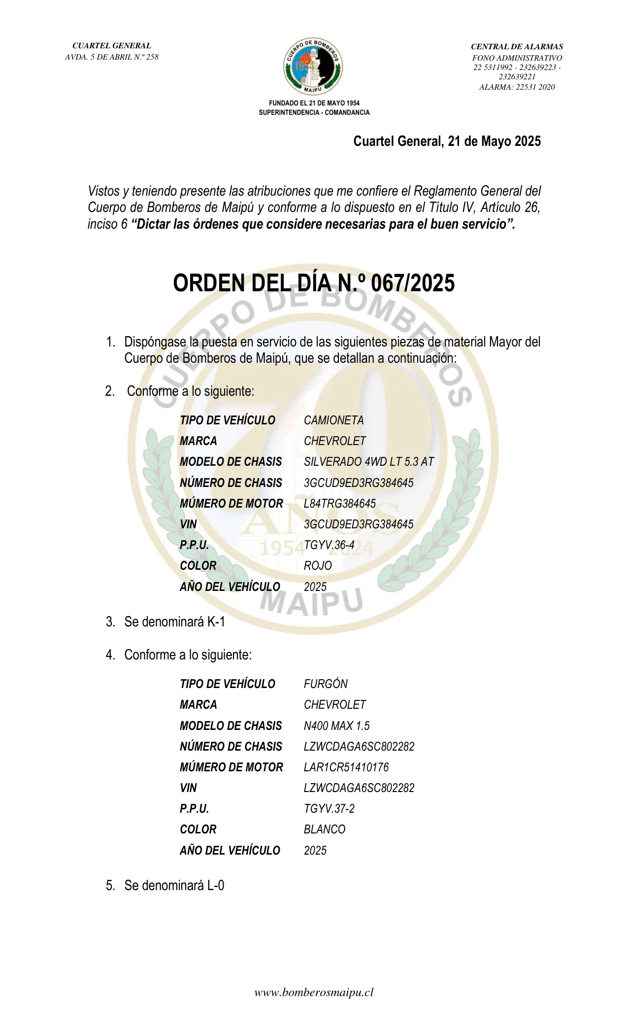 Orden del Día N° 67/2025