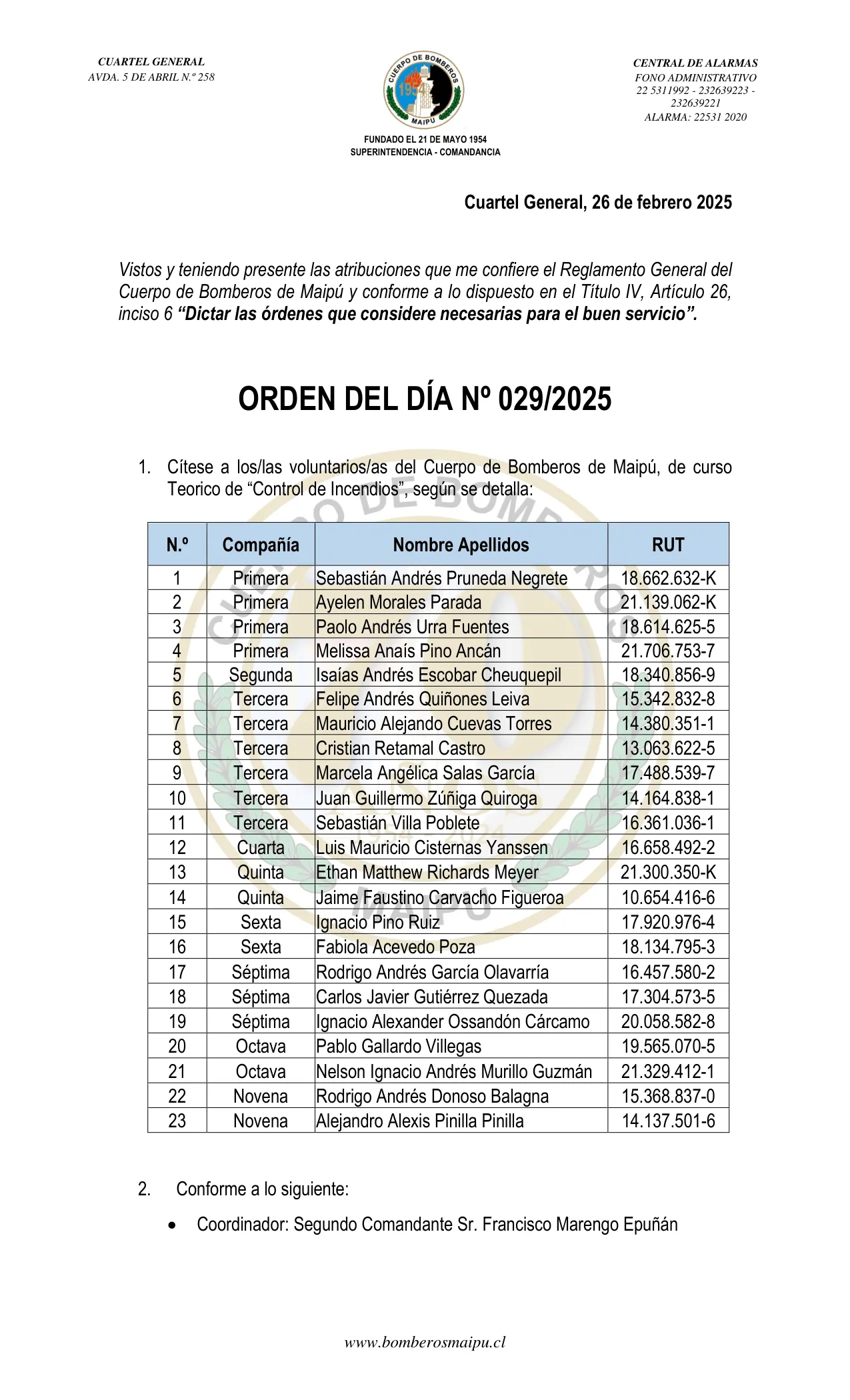 Orden del Día N° 29/2025