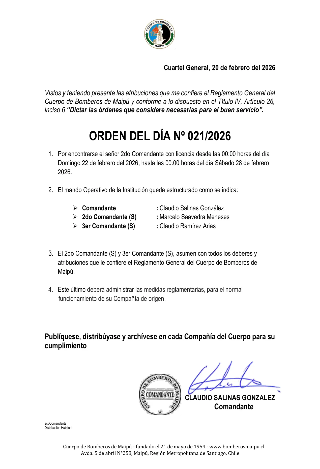 Página 1 de Orden del Día N° 21/2026