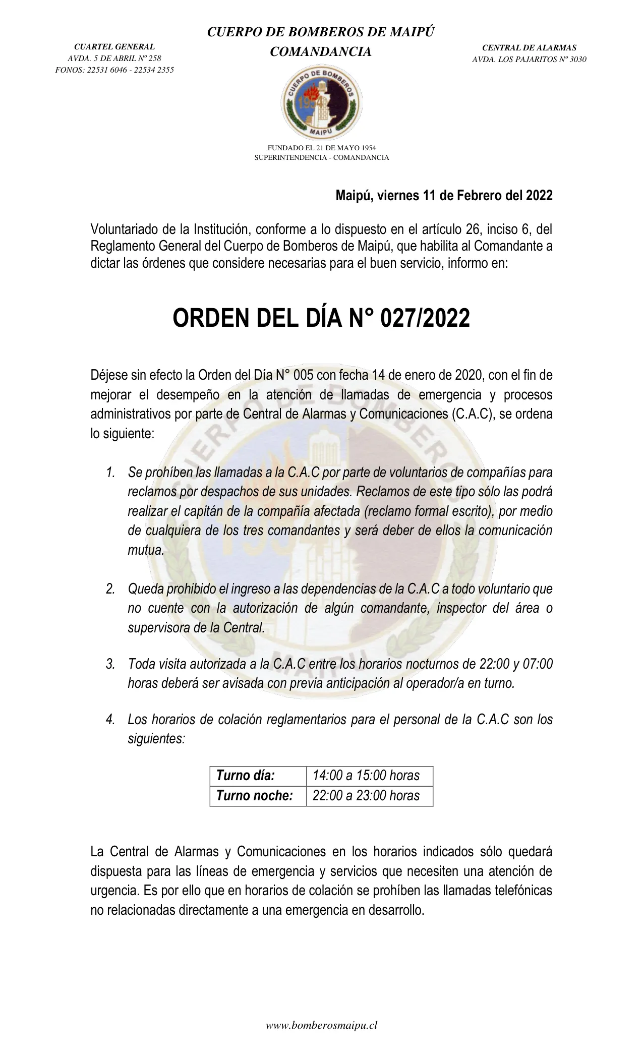 Página 1 de Orden del Día N° 27/2022