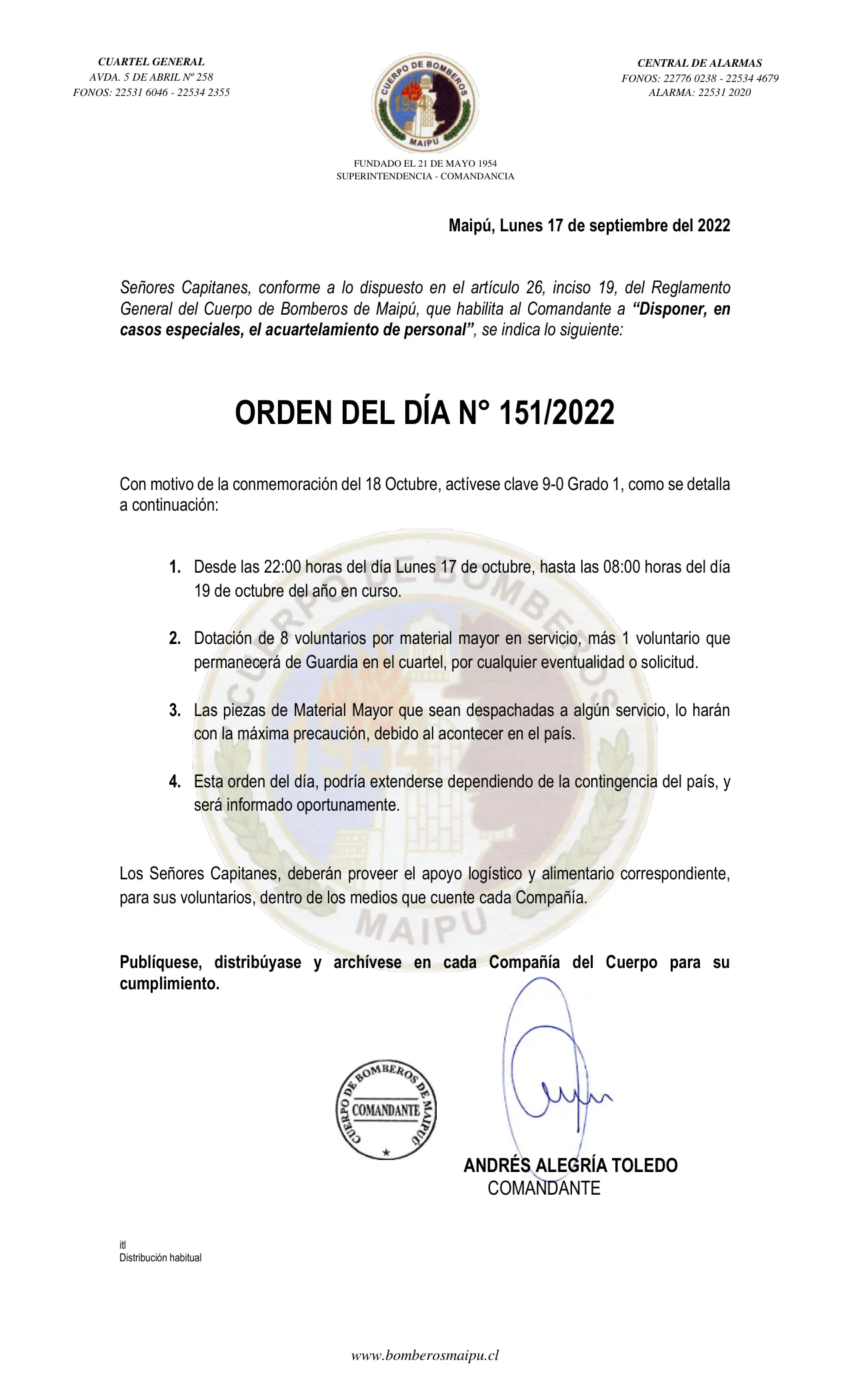 Página 1 de Orden del Día N° 151/2022