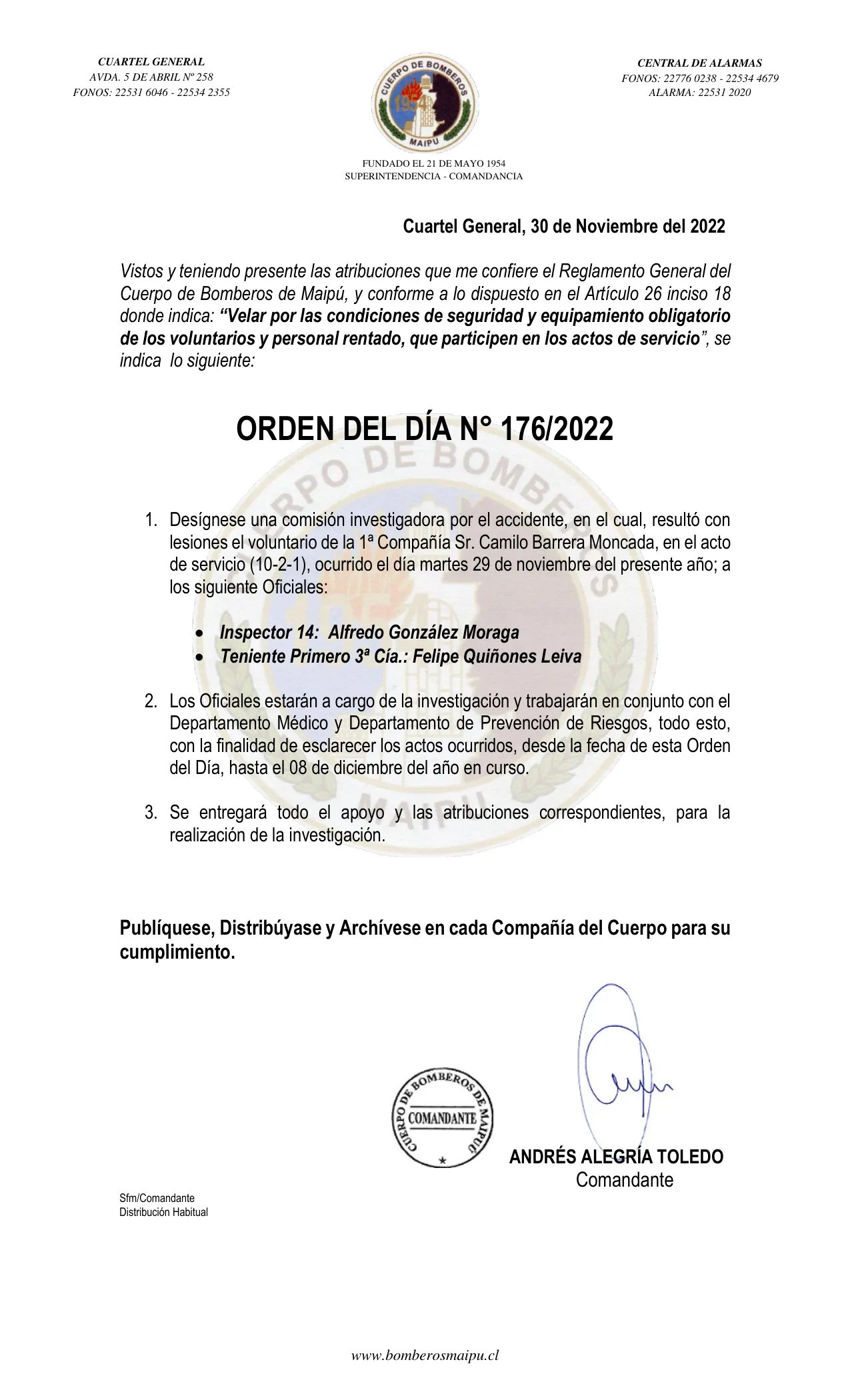 Página 1 de Orden del Día N° 176/2022