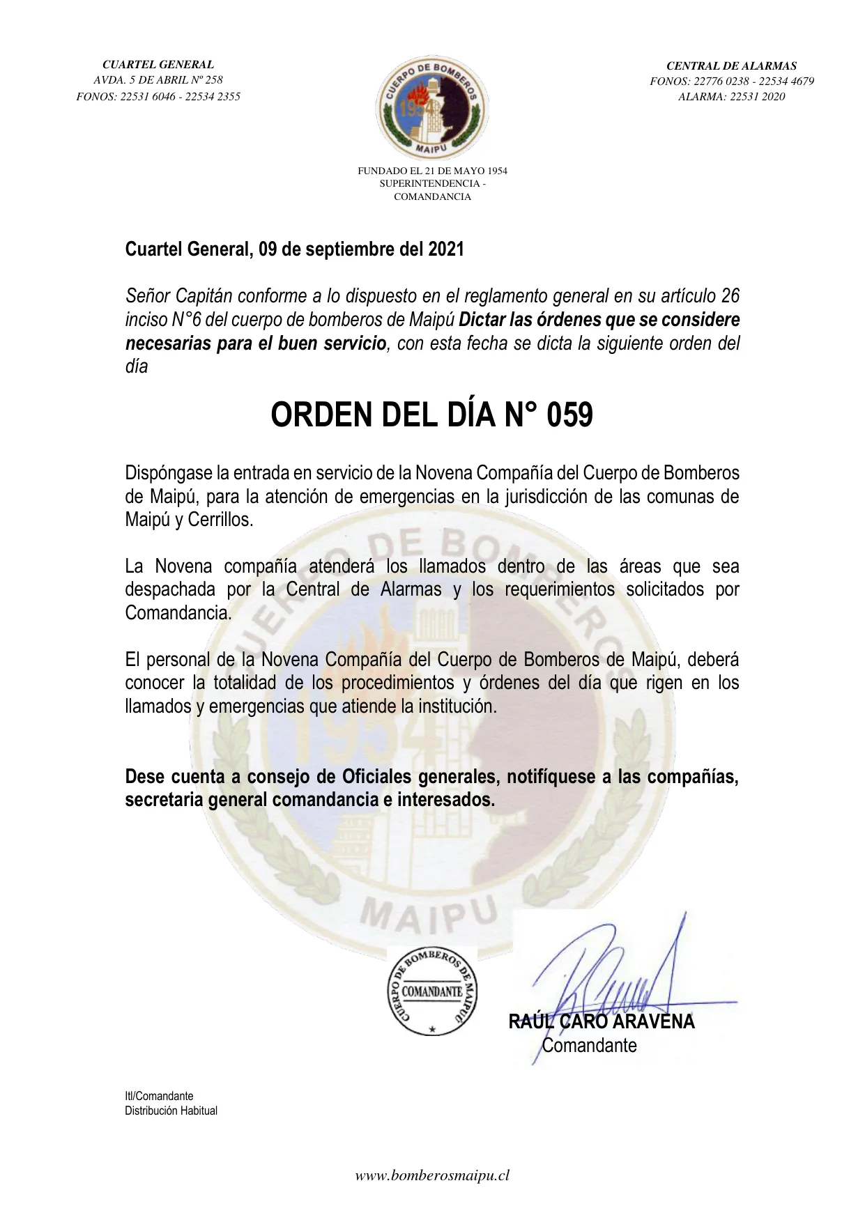 Página 1 de Orden del Día N° 59/2021