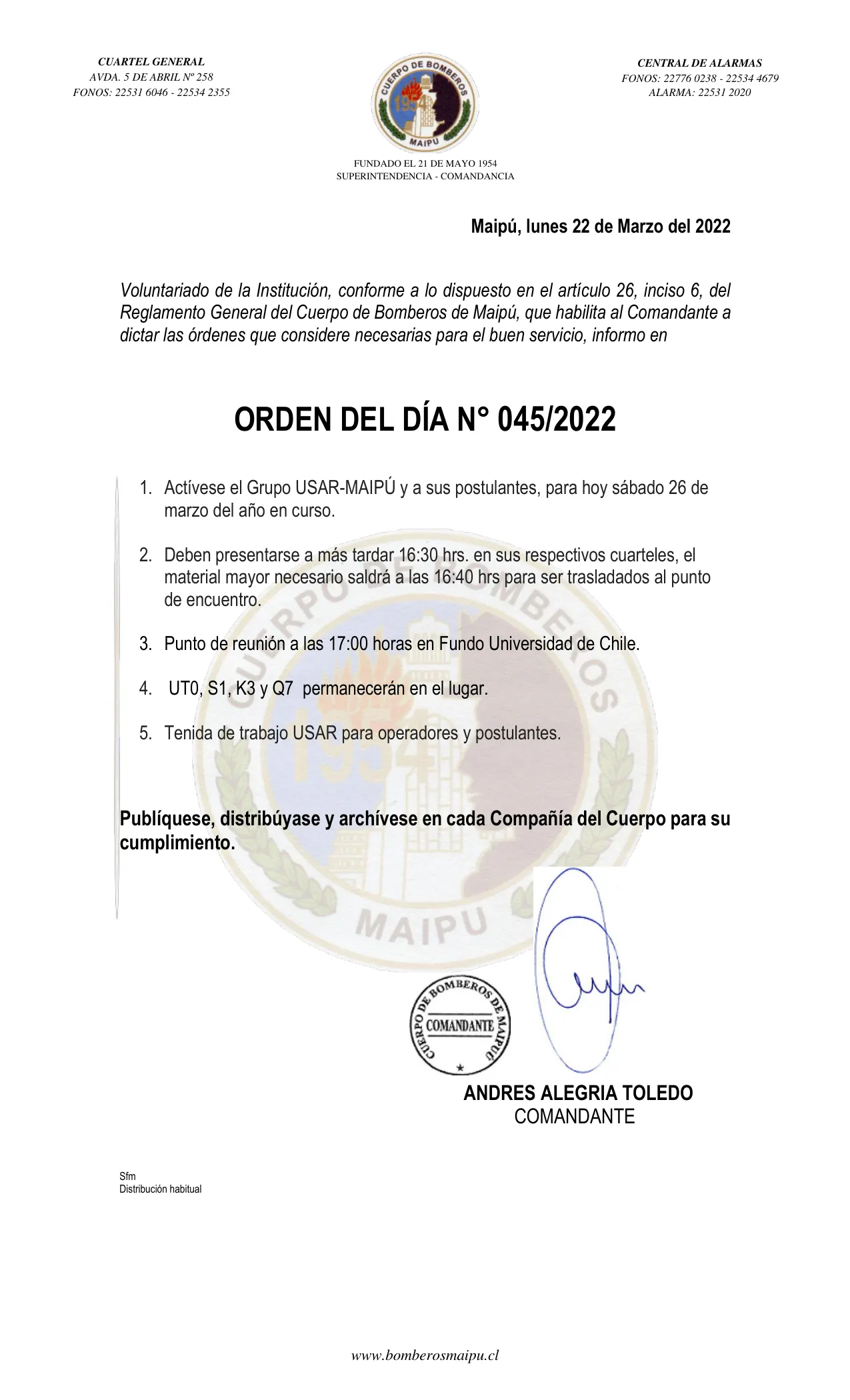 Página 1 de Orden del Día N° 45/2022