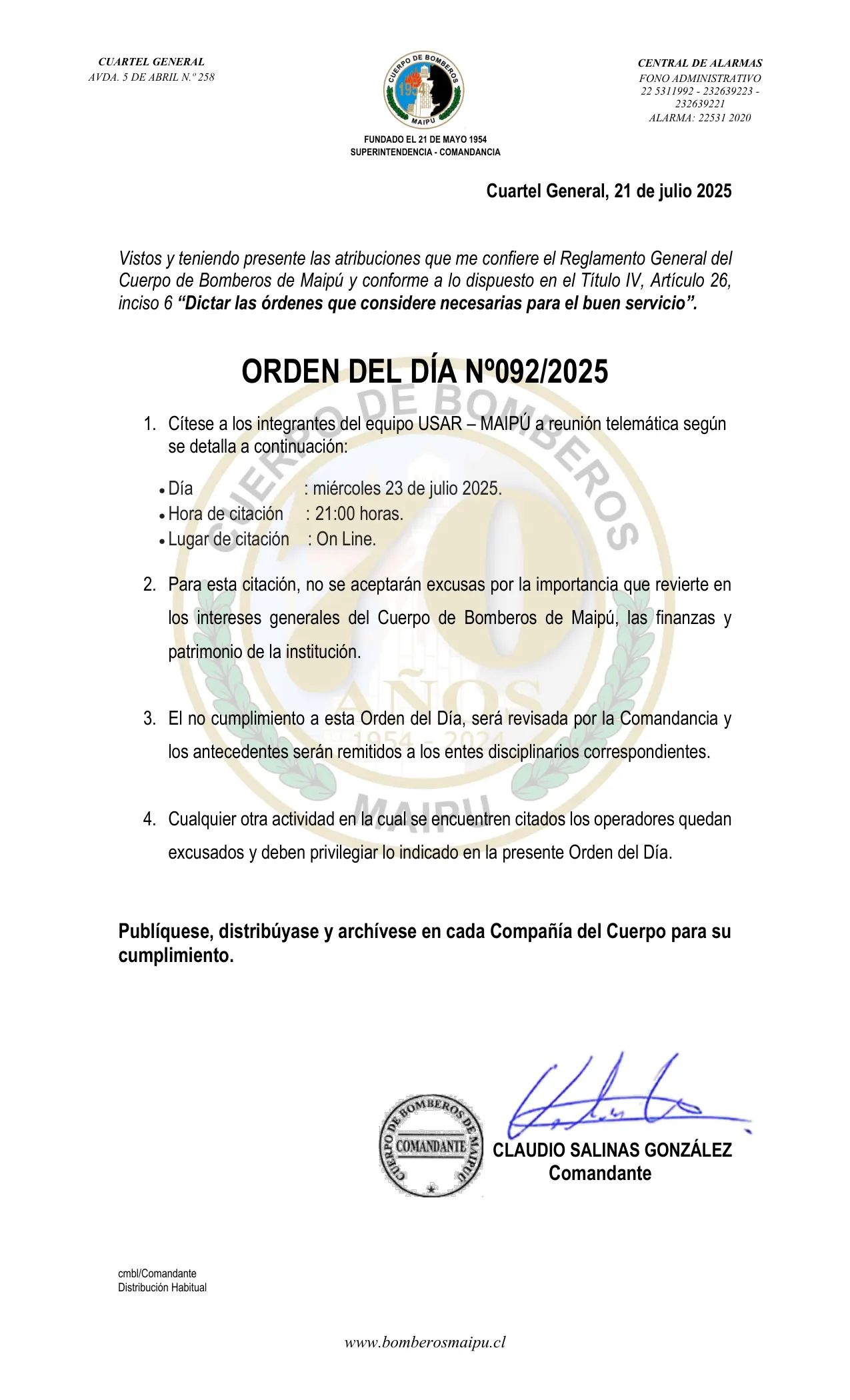 Orden del Día N° 92/2025