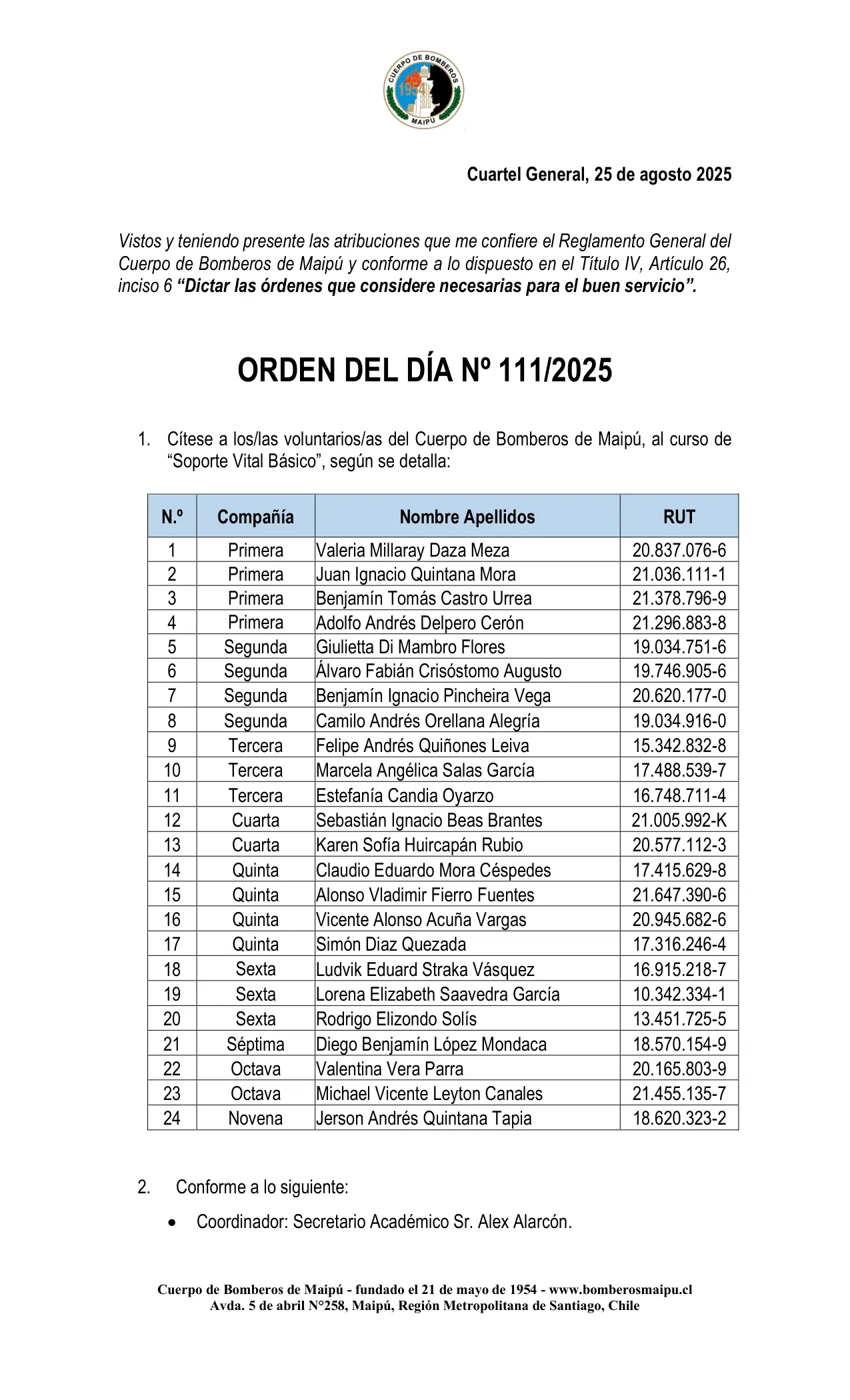 Orden del Día N° 111/2025