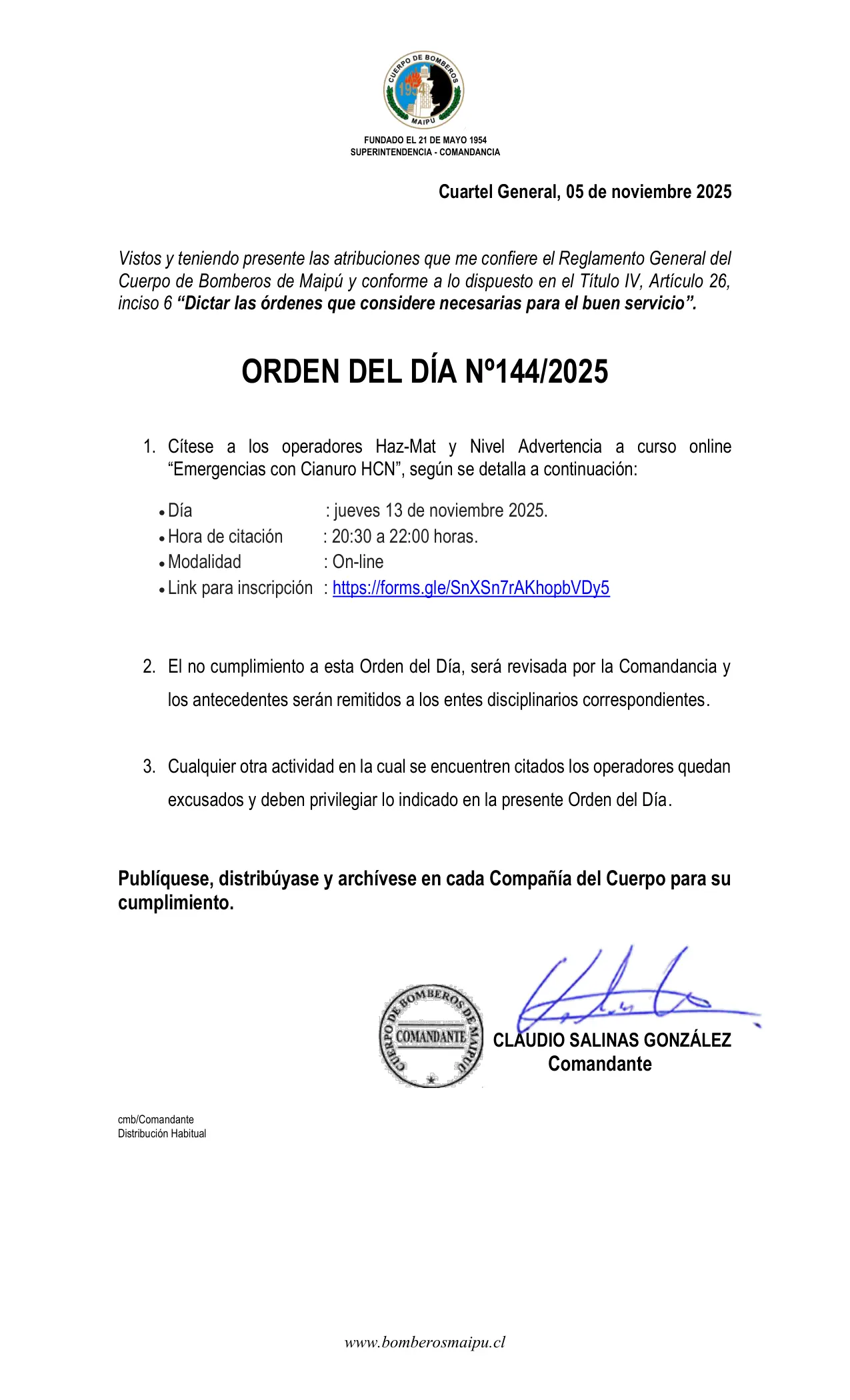 Orden del Día N° 144/2025