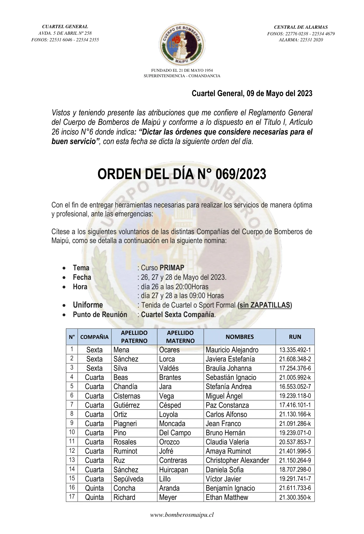 Página 1 de Orden del Día N° 69/2023