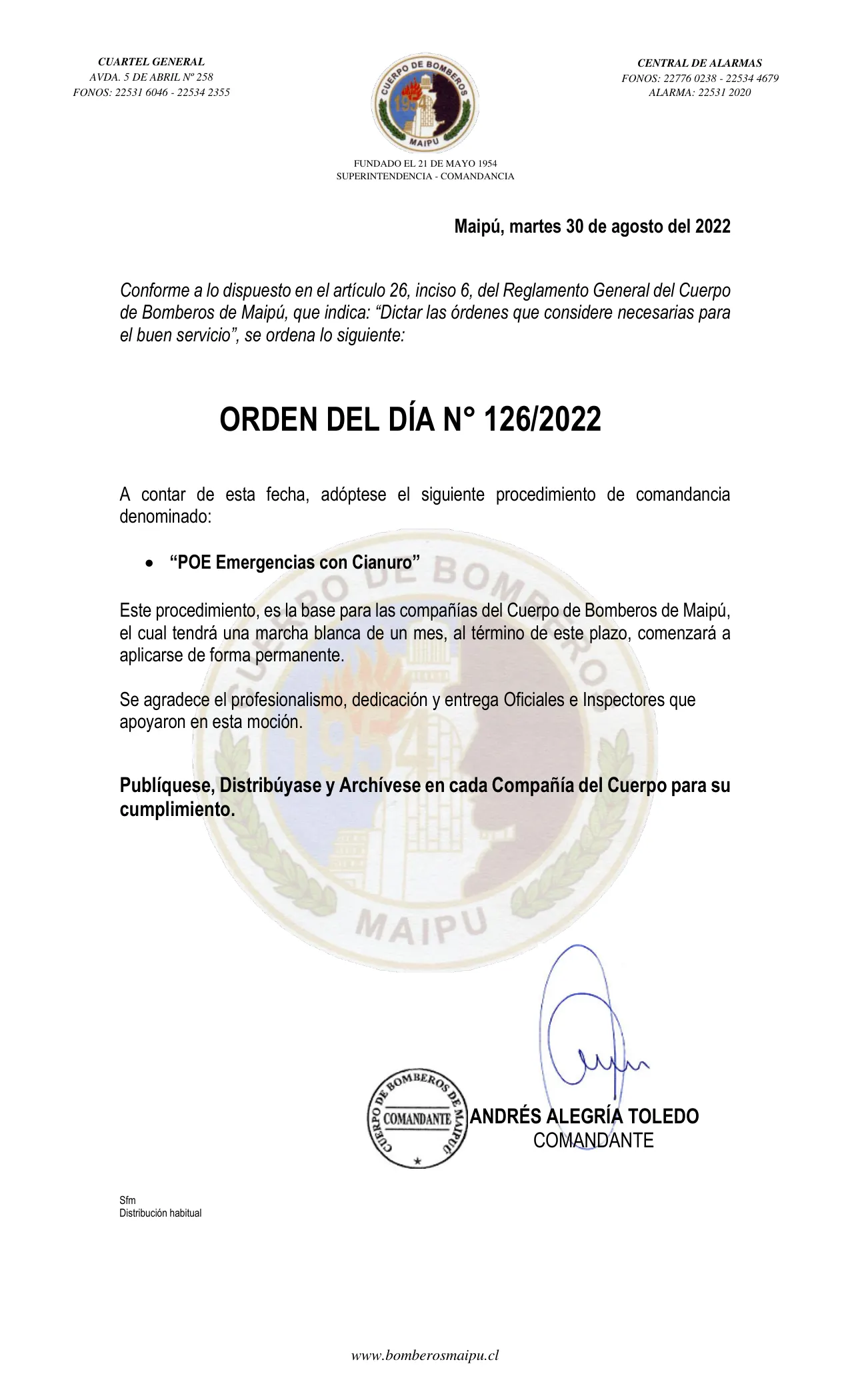 Página 1 de Orden del Día N° 126/2022