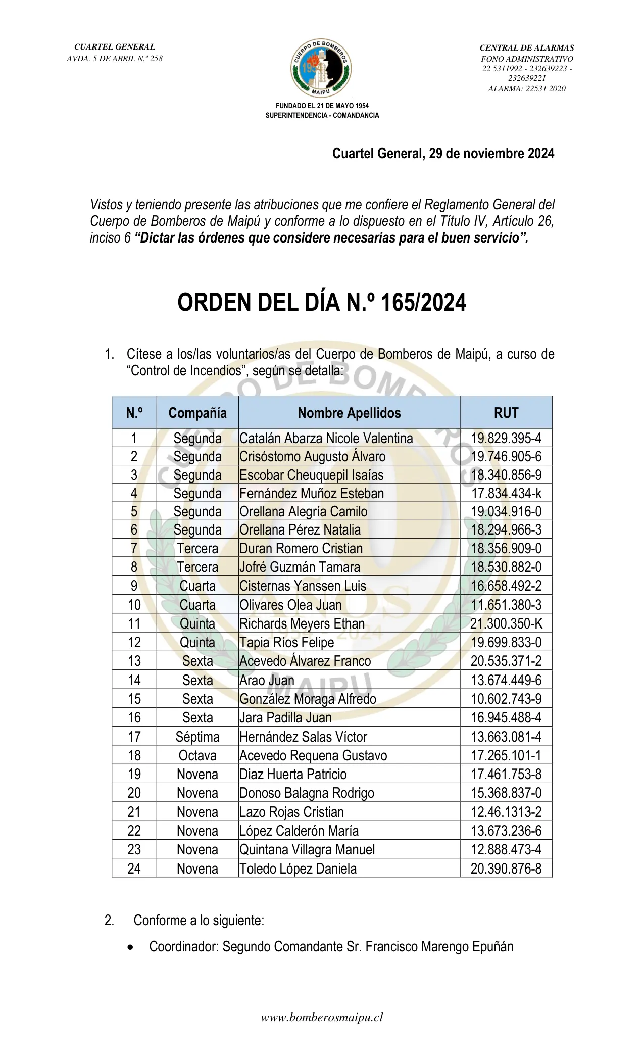 Página 1 de Orden del Día N° 165/2024