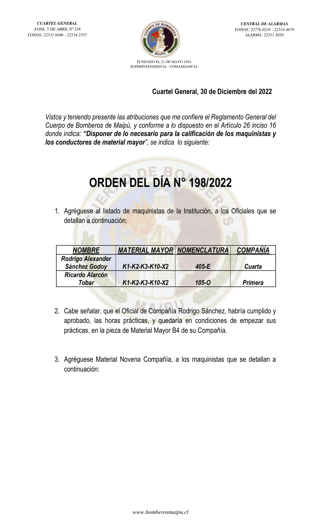 Página 1 de Orden del Día N° 198/2022