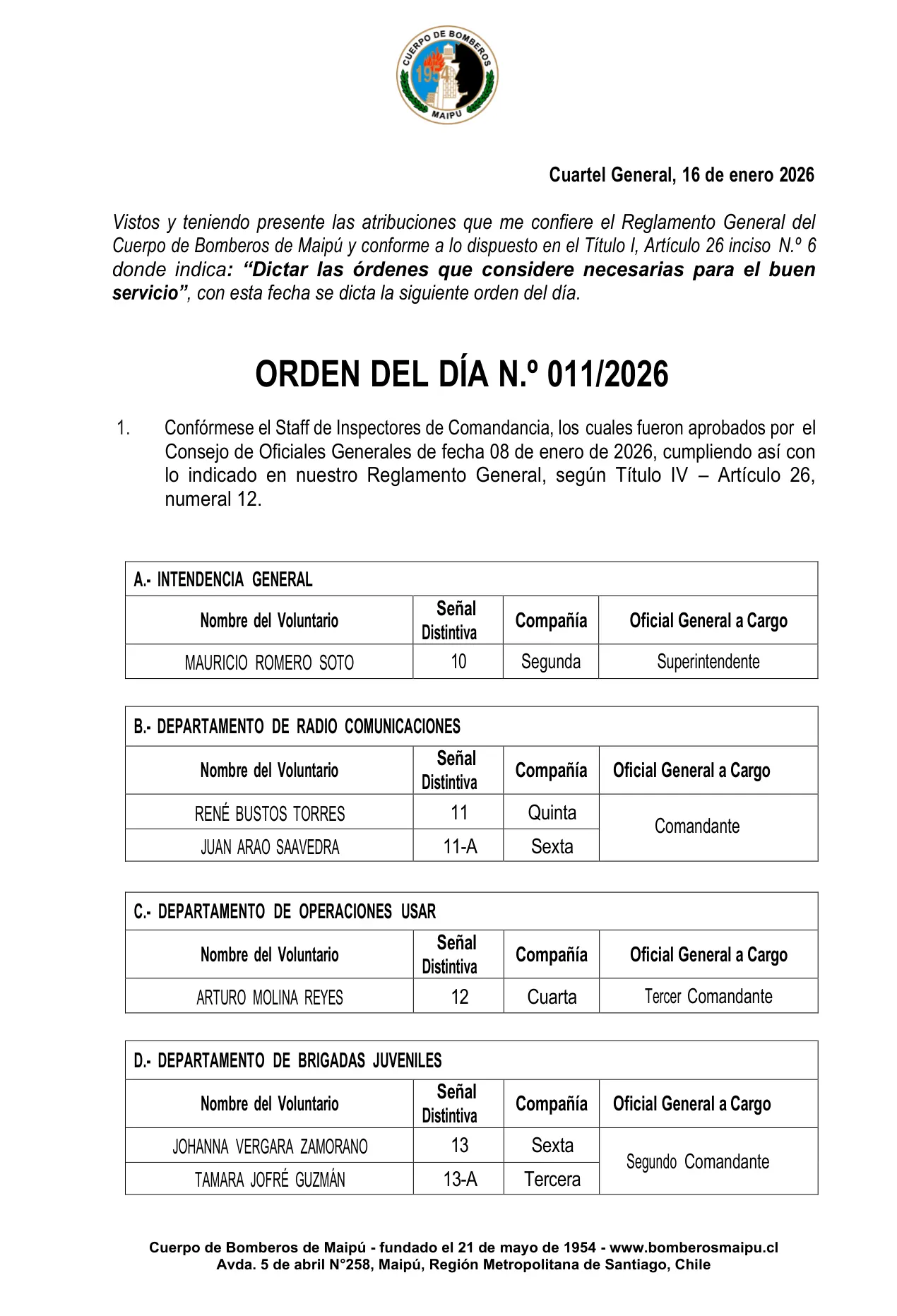 Orden del Día N° 11/2026