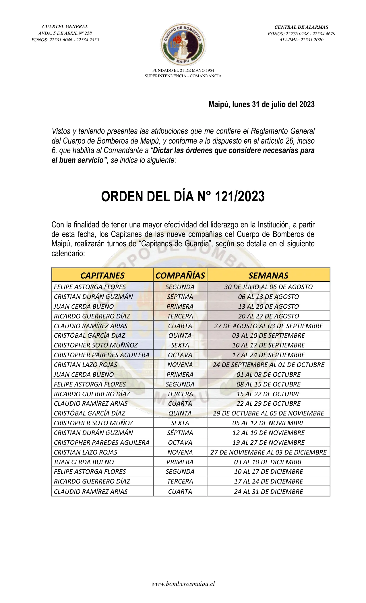 Página 1 de Orden del Día N° 122/2023
