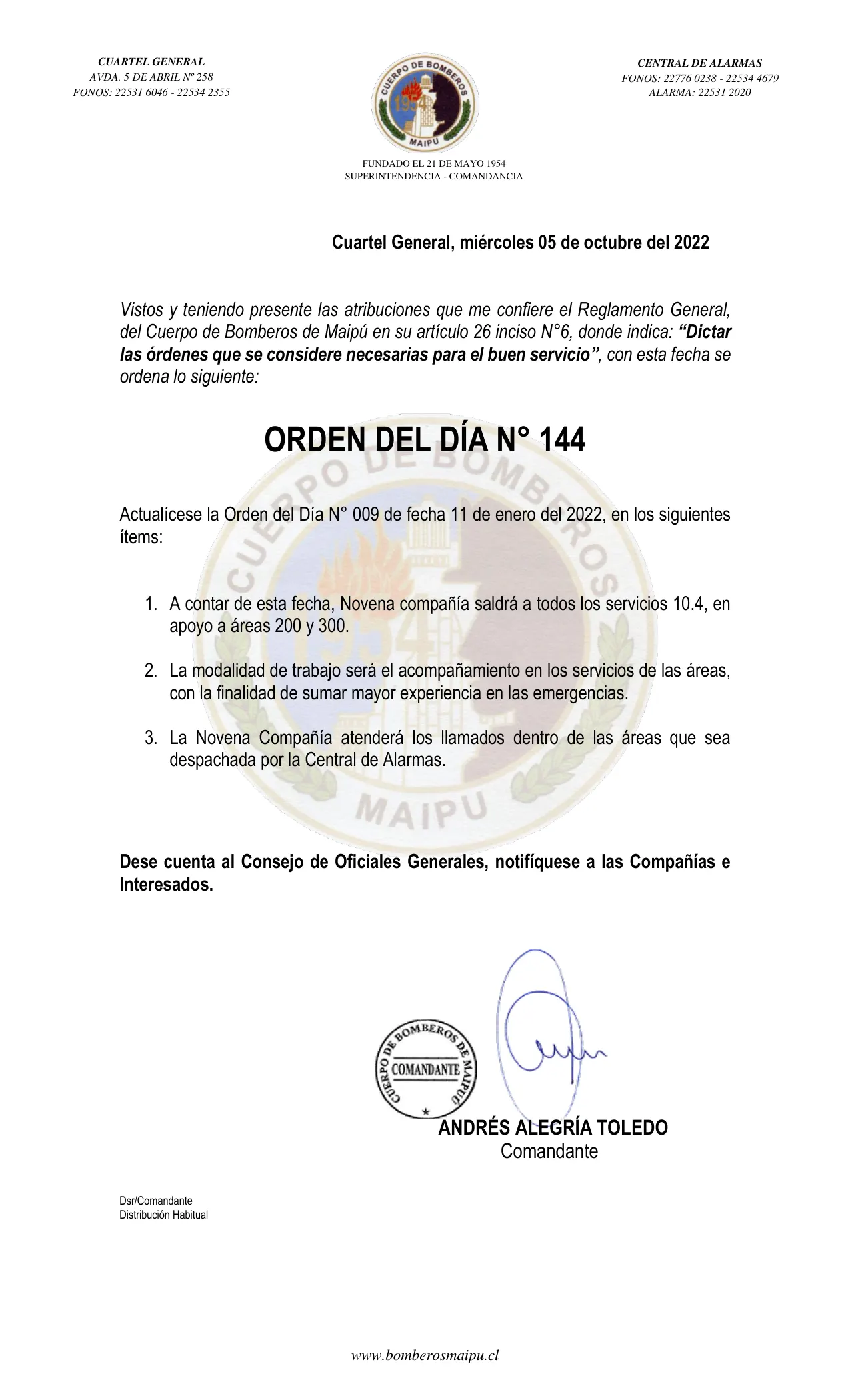 Página 1 de Orden del Día N° 144/2022