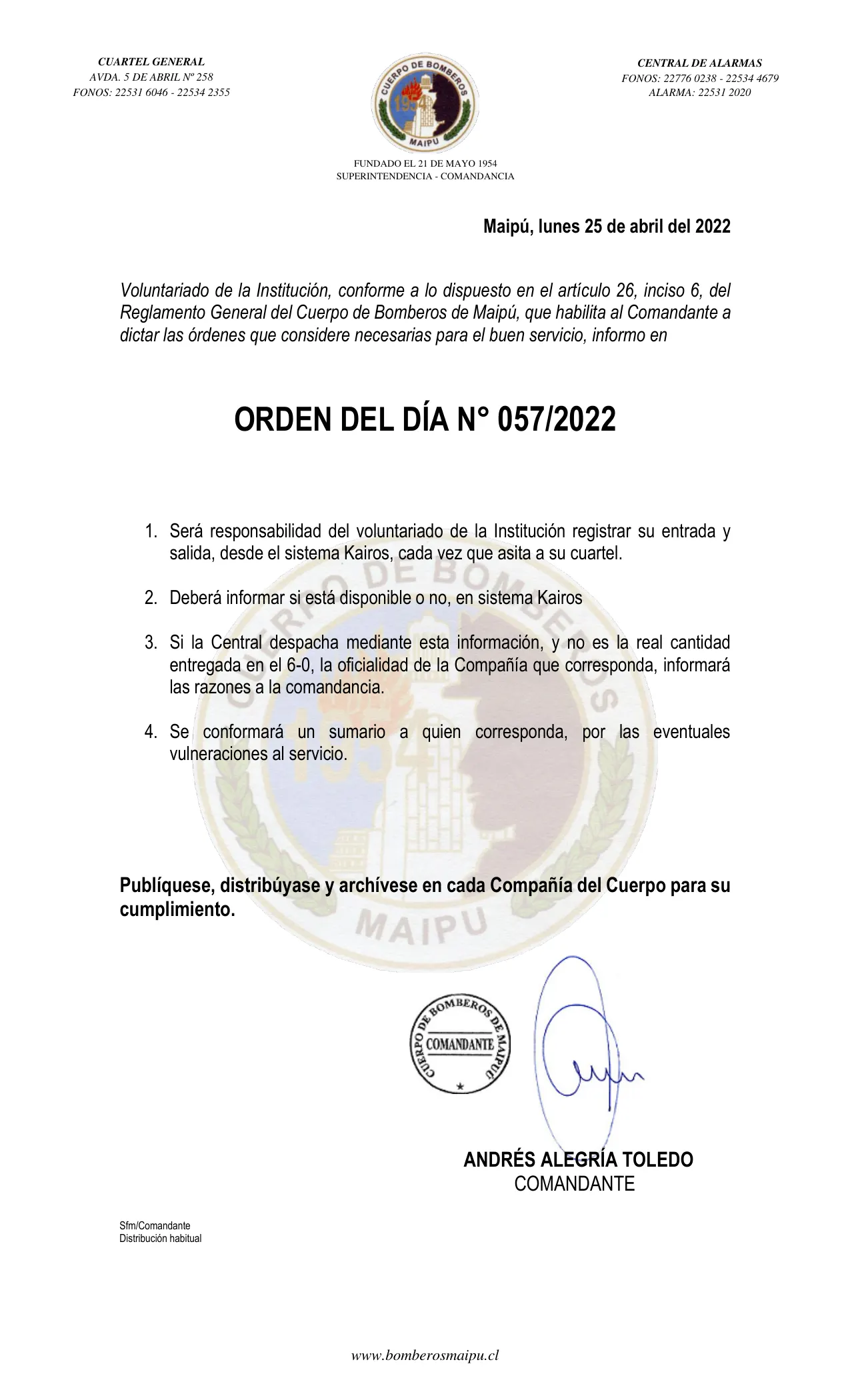 Página 1 de Orden del Día N° 57/2022