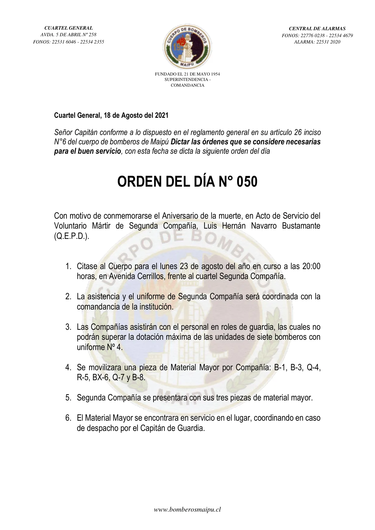 Página 1 de Orden del Día N° 50/2021
