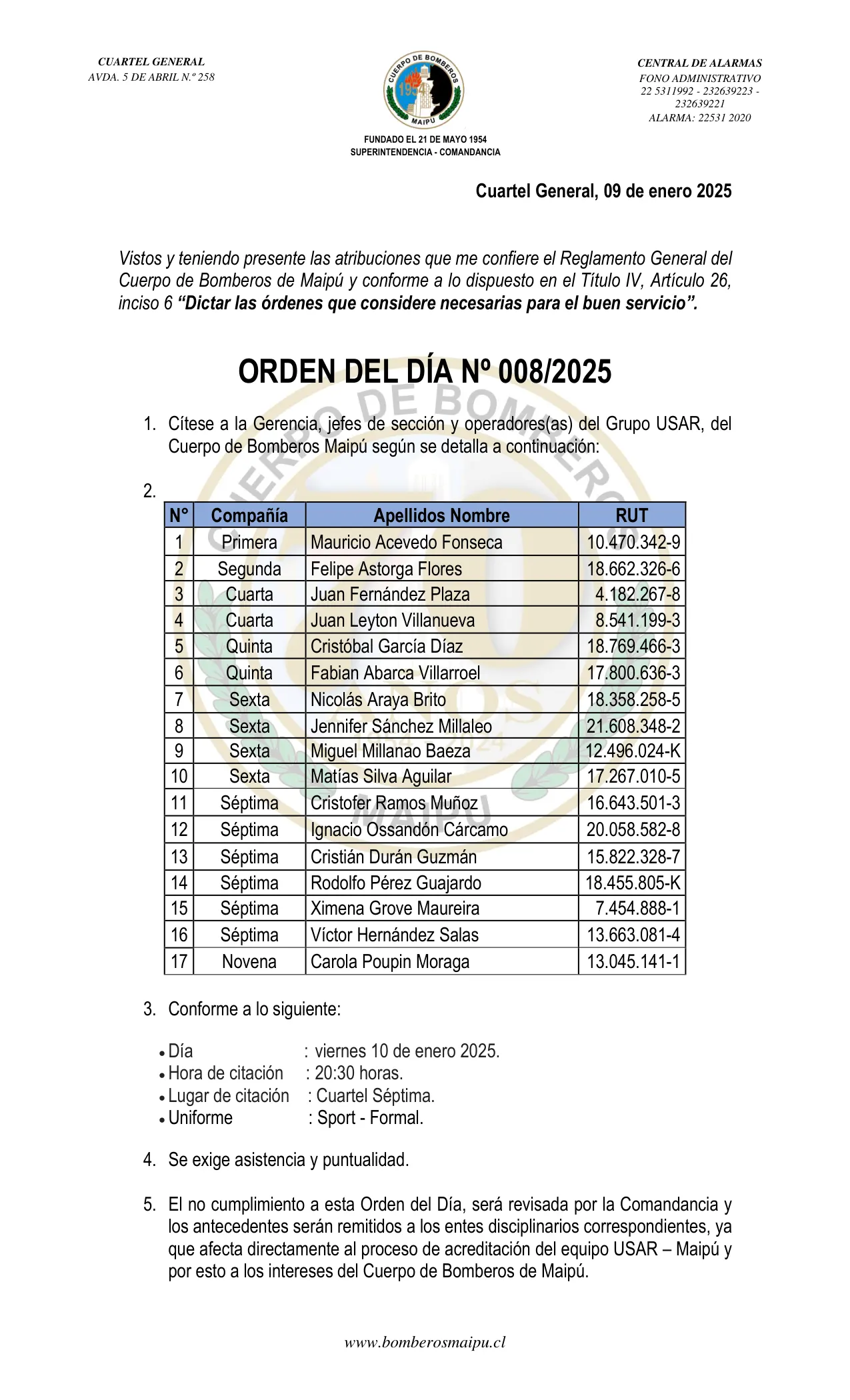 Orden del Día N° 8/2025