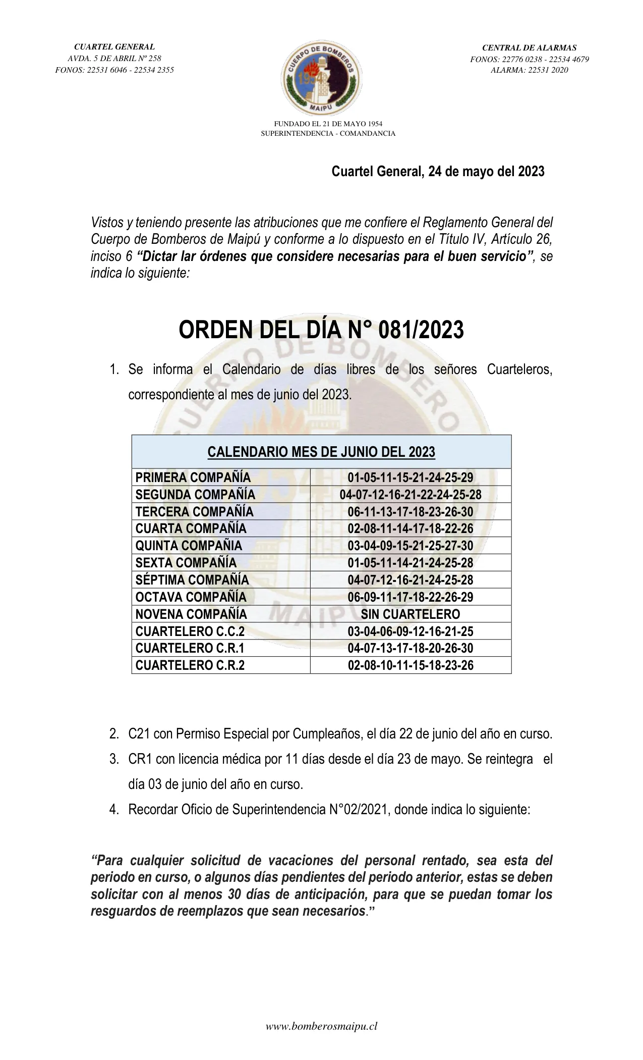 Página 1 de Orden del Día N° 81/2023