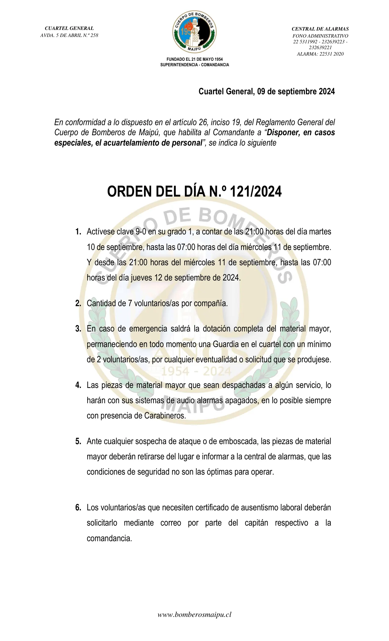Página 1 de Orden del Día N° 121/2024