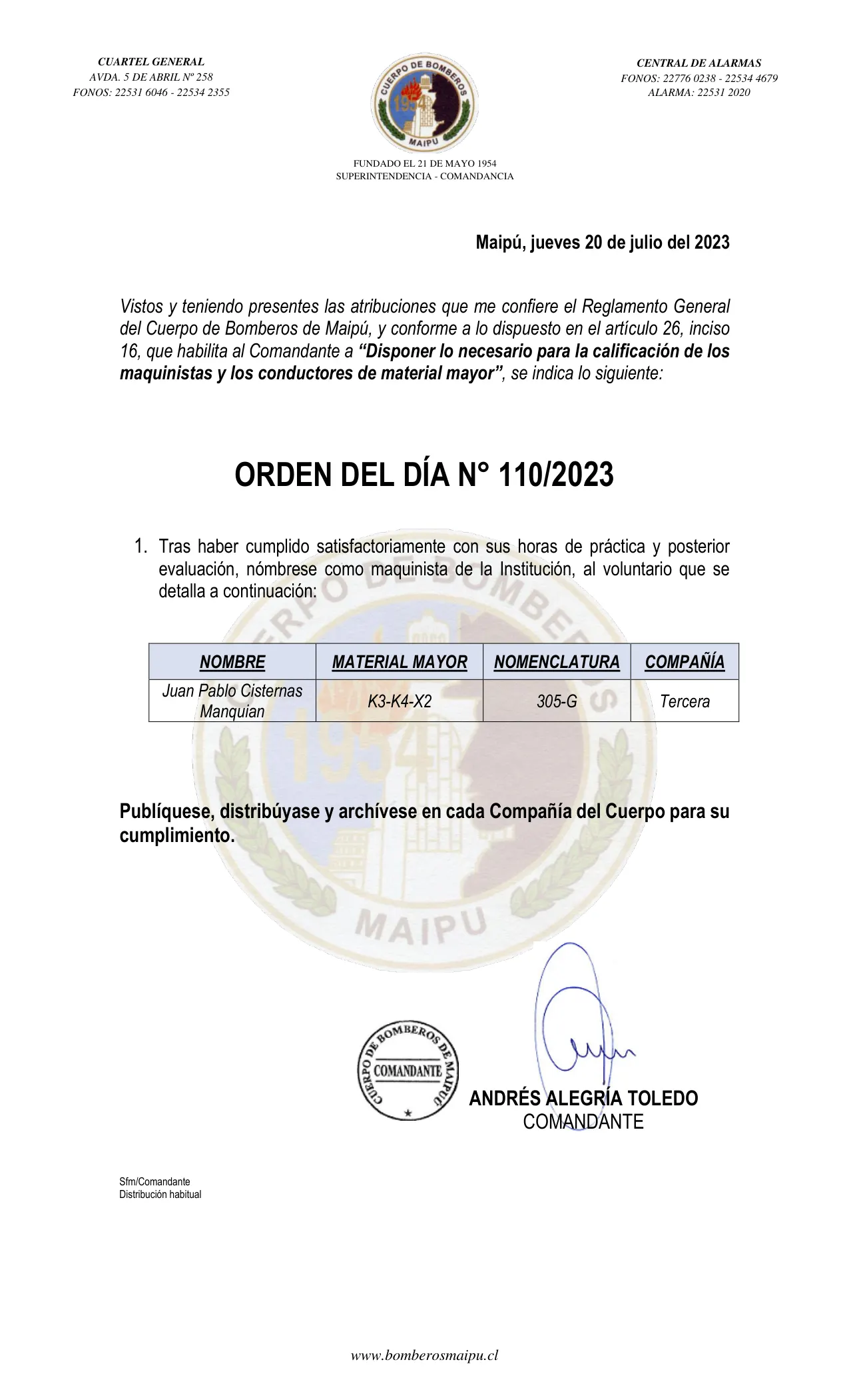 Página 1 de Orden del Día N° 110/2023