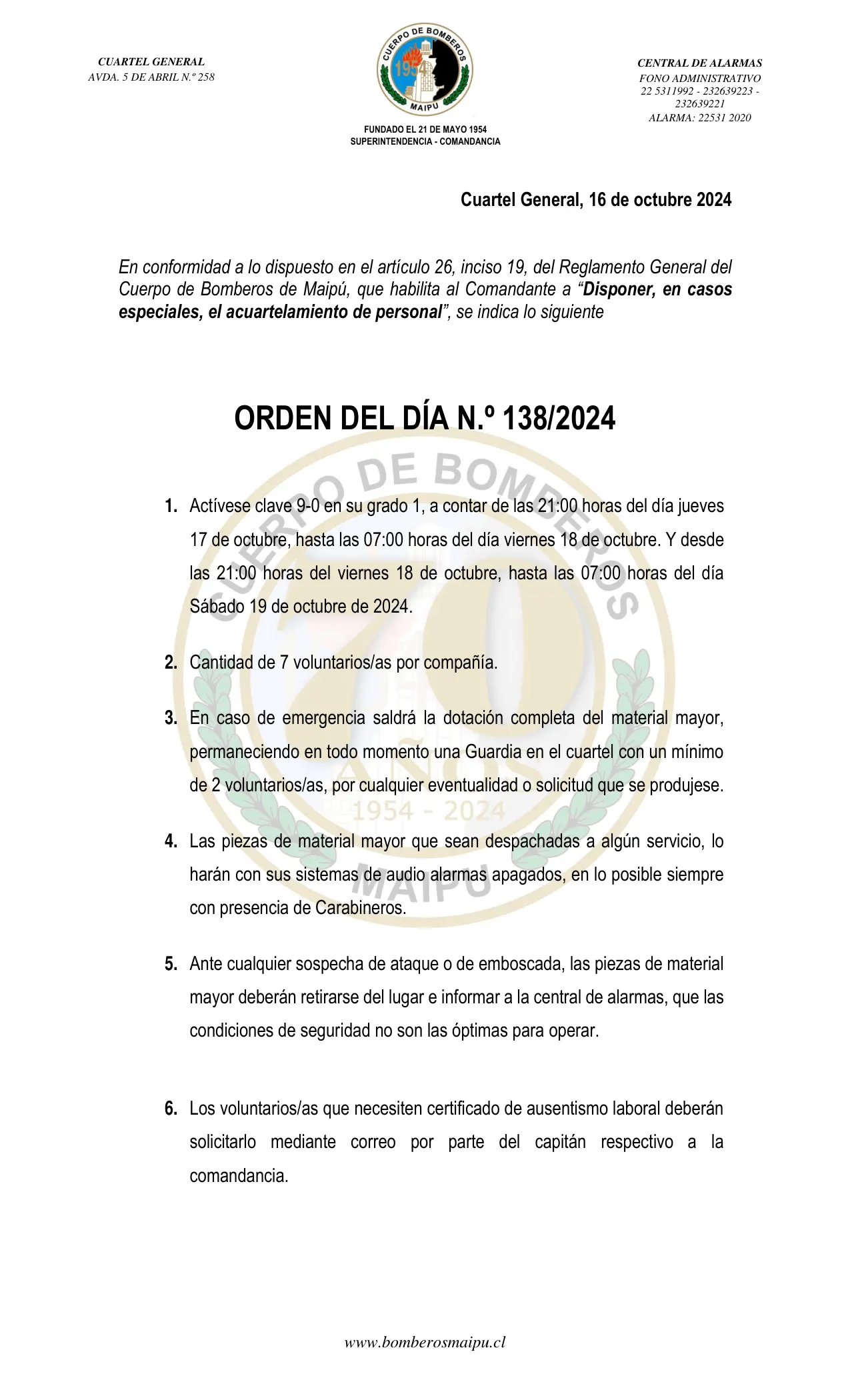 Página 1 de Orden del Día N° 138/2024