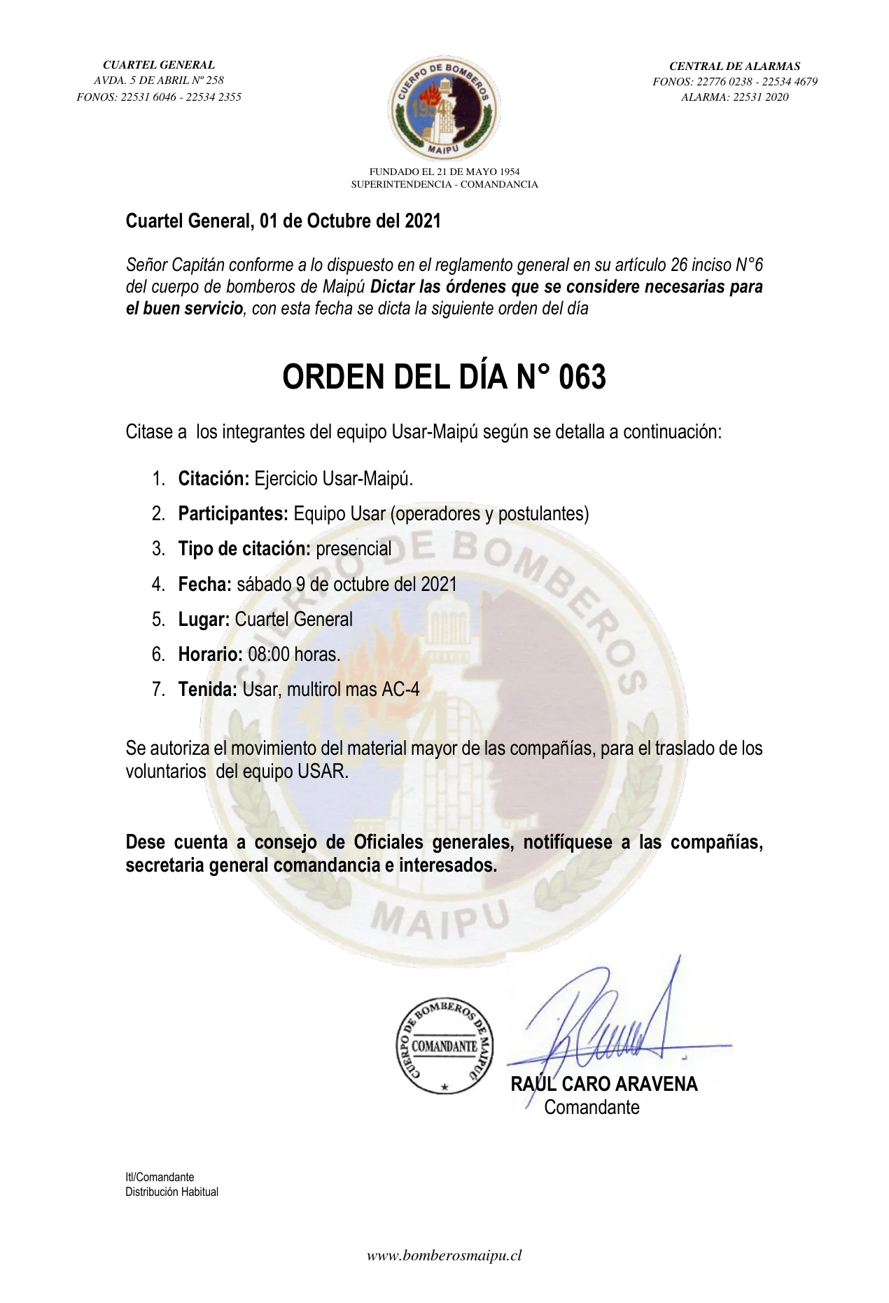 Página 1 de Orden del Día N° 63/2021
