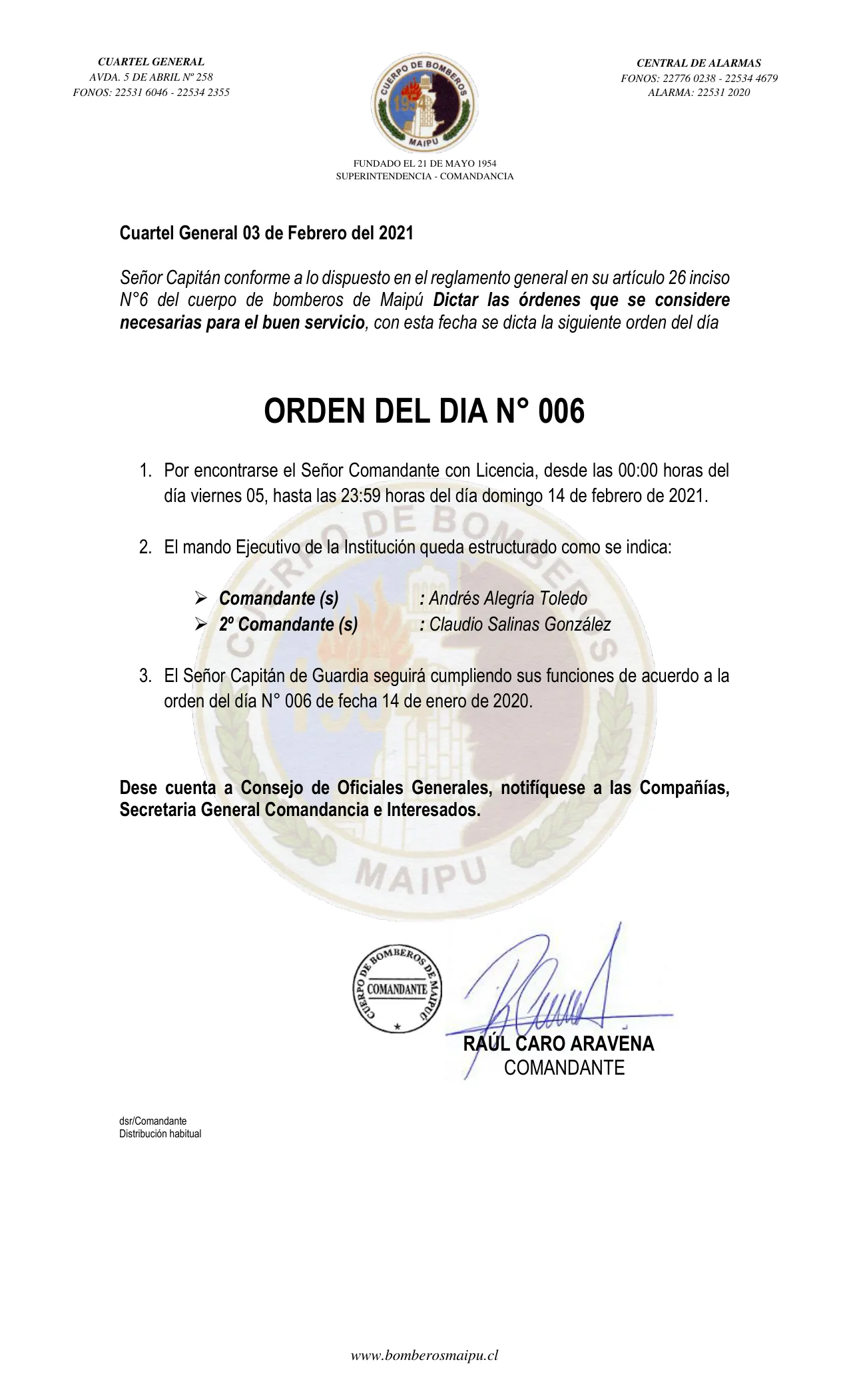 Página 1 de Orden del Día N° 6/2021