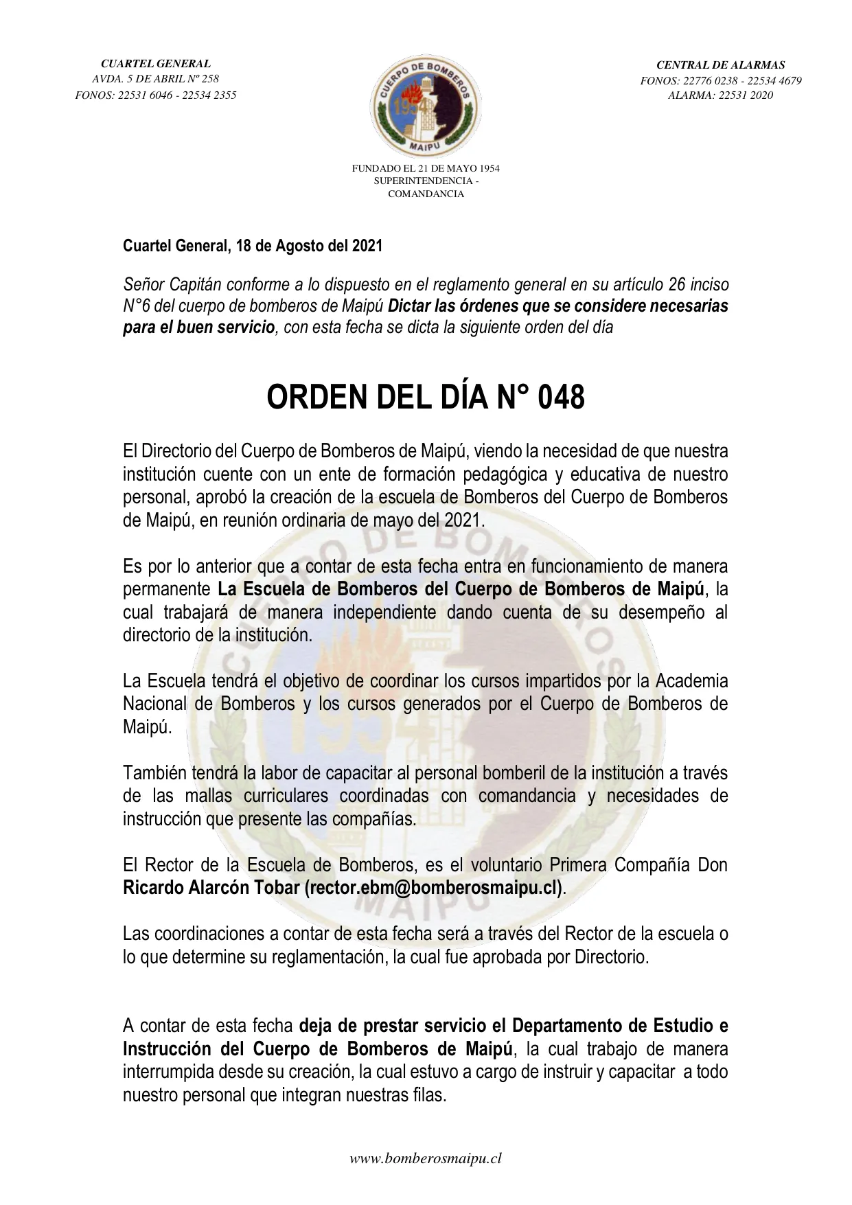 Página 1 de Orden del Día N° 48/2021