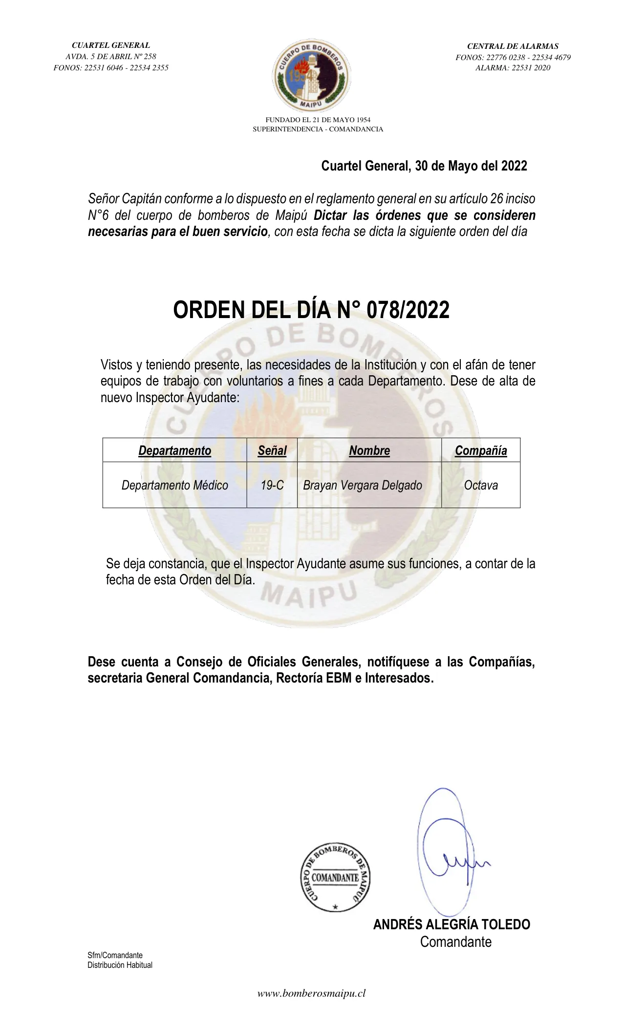 Página 1 de Orden del Día N° 78/2022