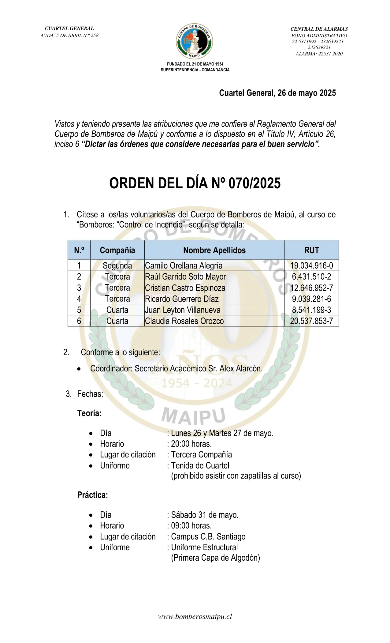 Orden del Día N° 70/2025