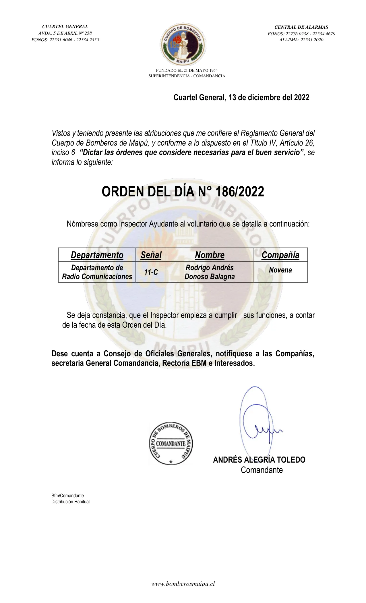 Página 1 de Orden del Día N° 186/2022