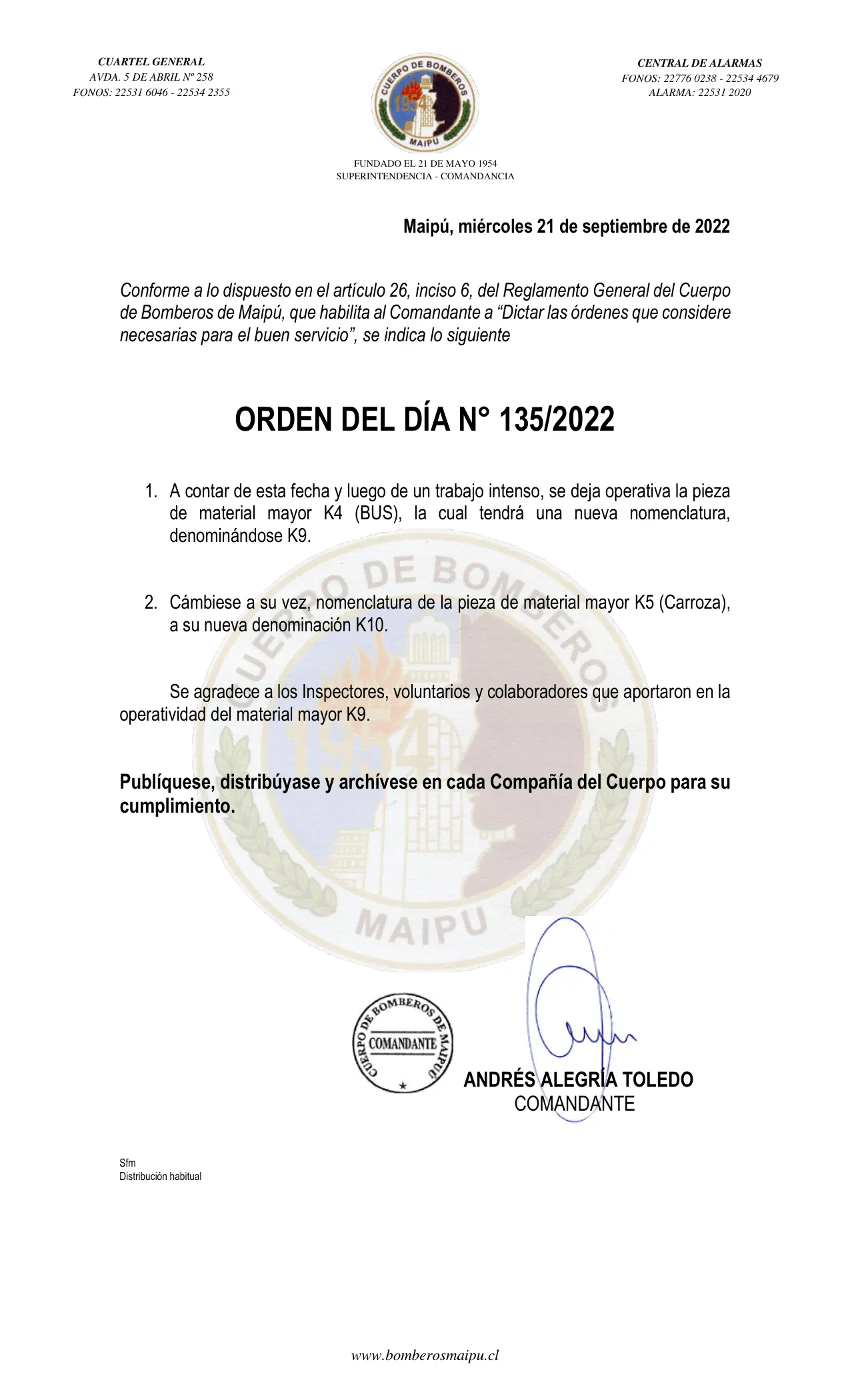 Página 1 de Orden del Día N° 135/2022