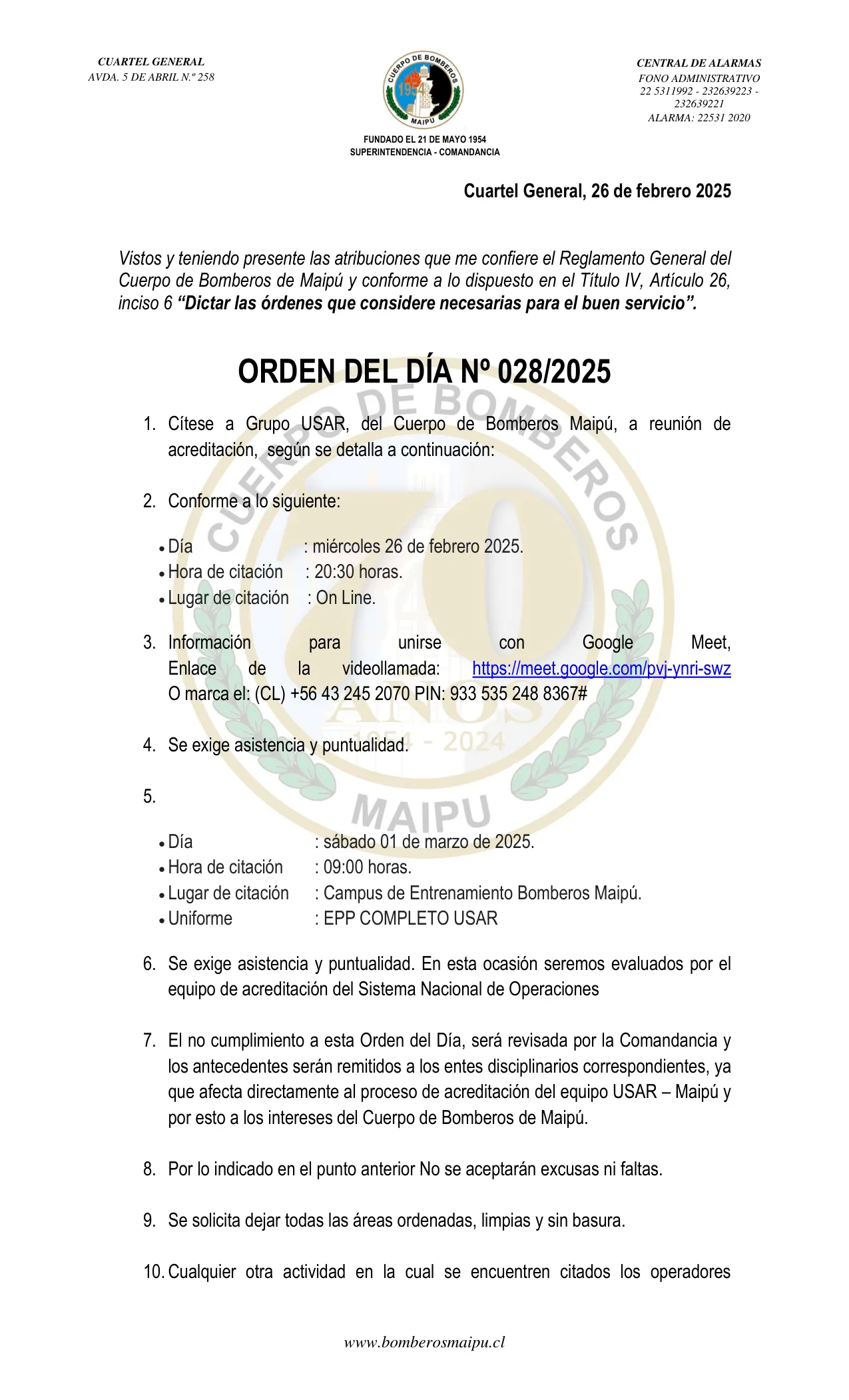 Orden del Día N° 28/2025