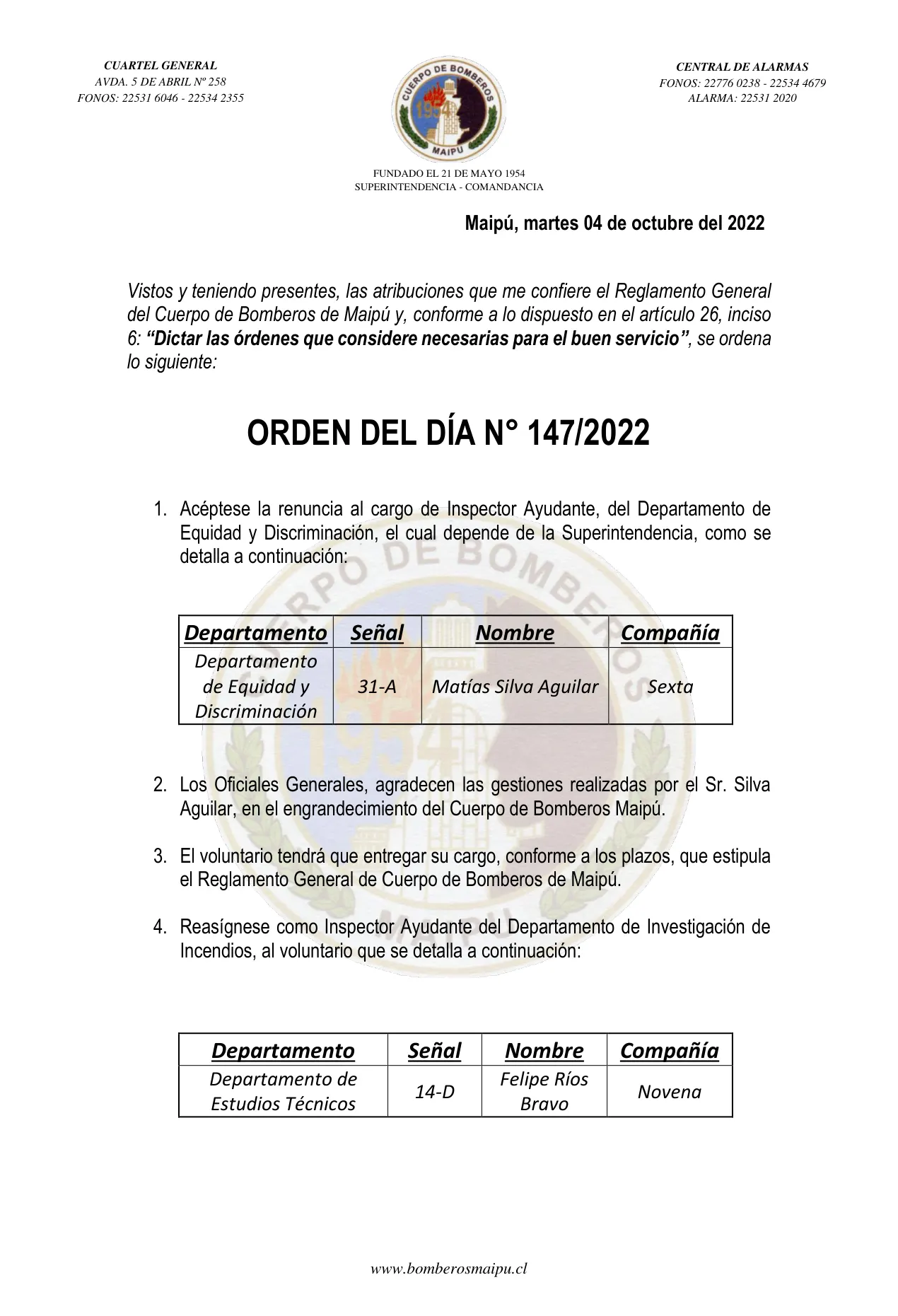 Página 1 de Orden del Día N° 147/2022