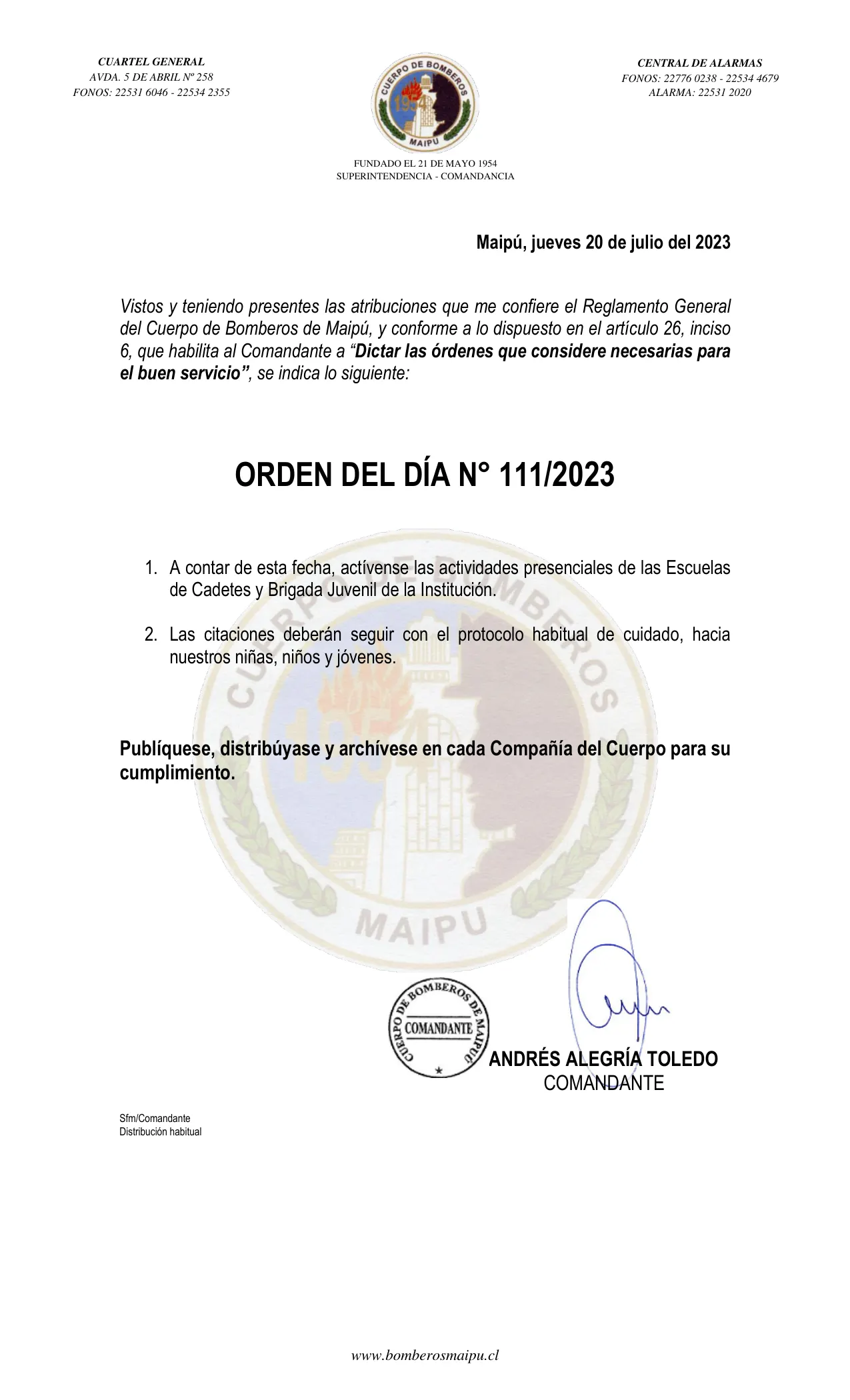 Página 1 de Orden del Día N° 111/2023