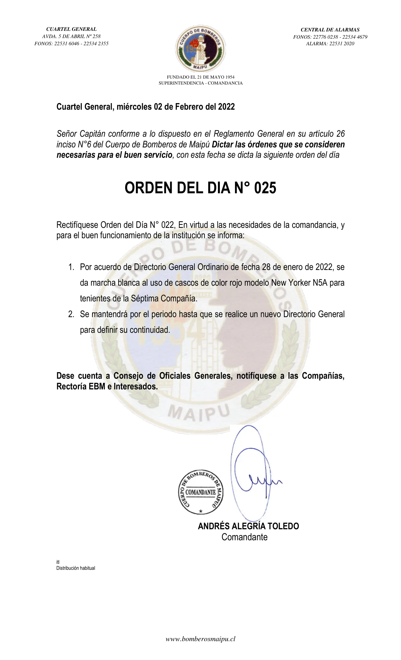 Página 1 de Orden del Día N° 25/2022