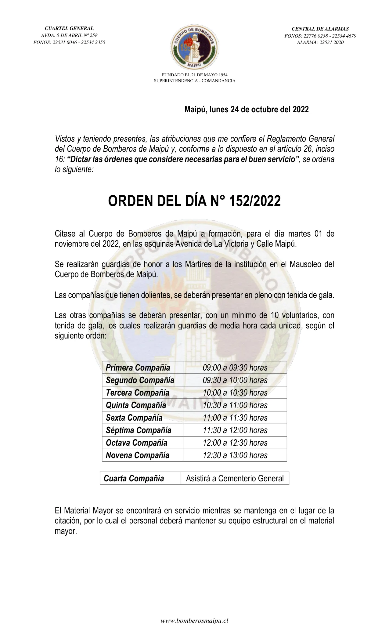 Página 1 de Orden del Día N° 152/2022