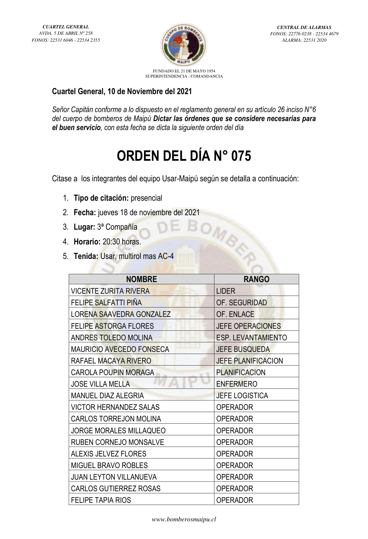 Página 1 de Orden del Día N° 75/2021