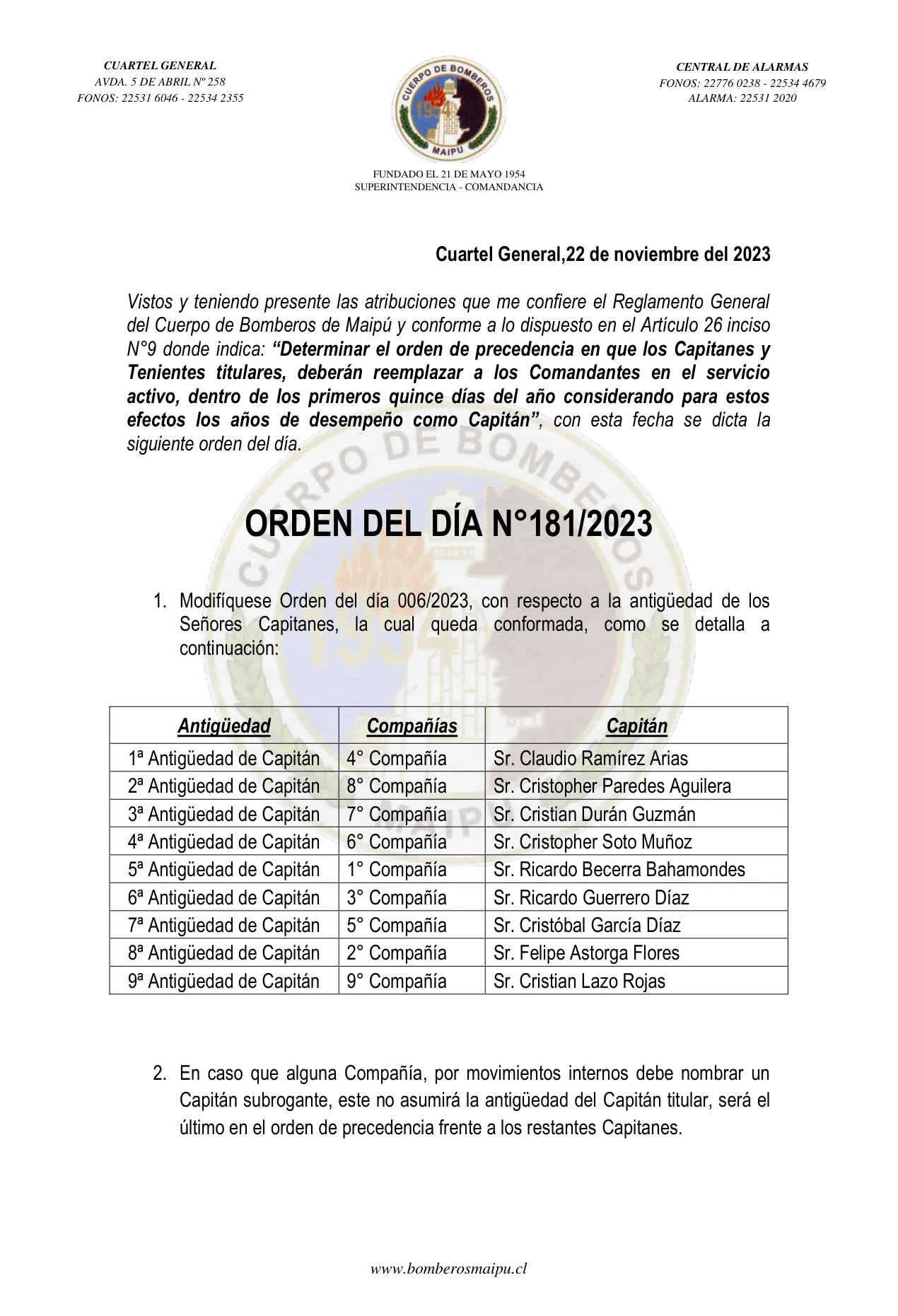 Página 1 de Orden del Día N° 181/2023
