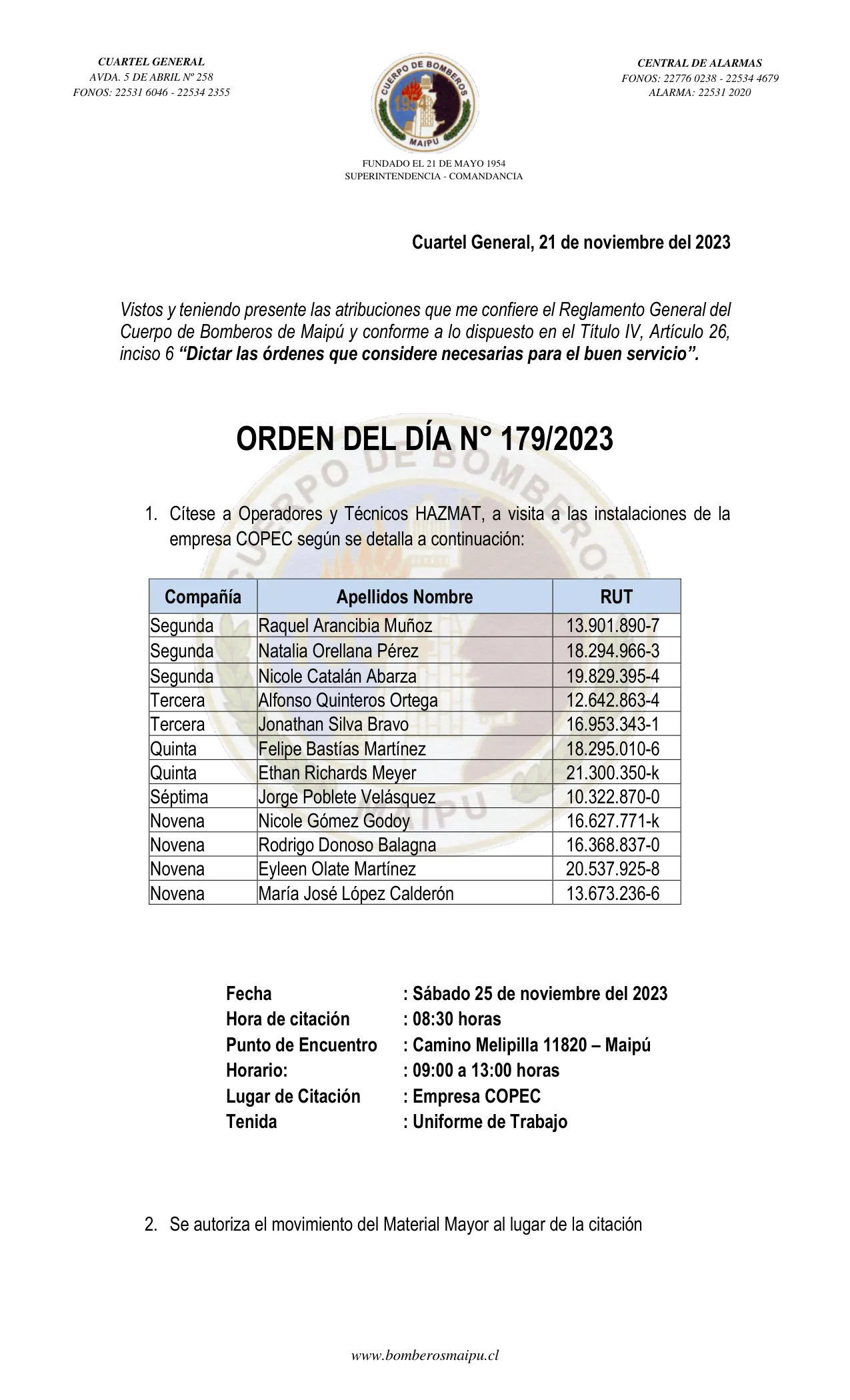 Página 1 de Orden del Día N° 179/2023