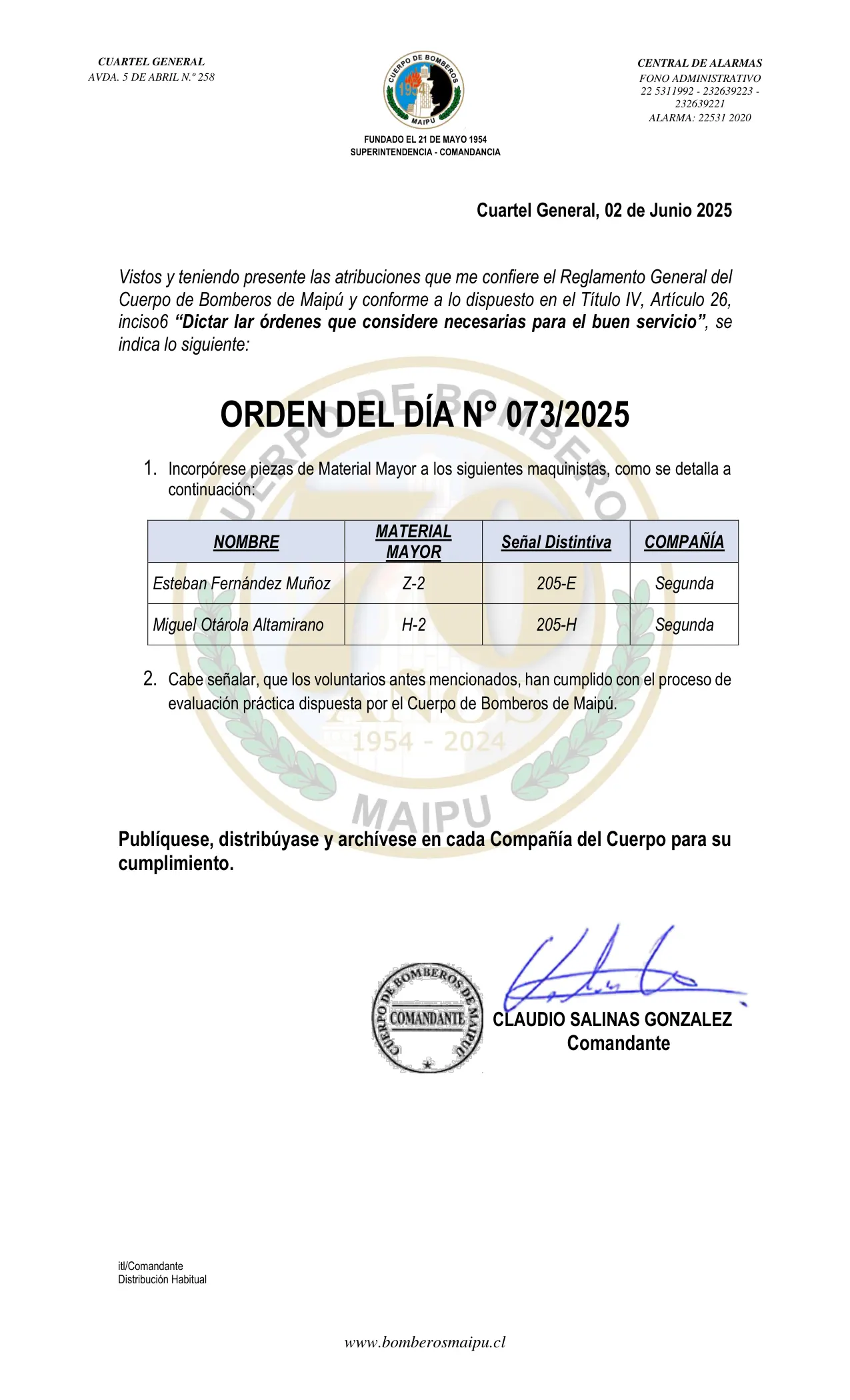 Orden del Día N° 73/2025