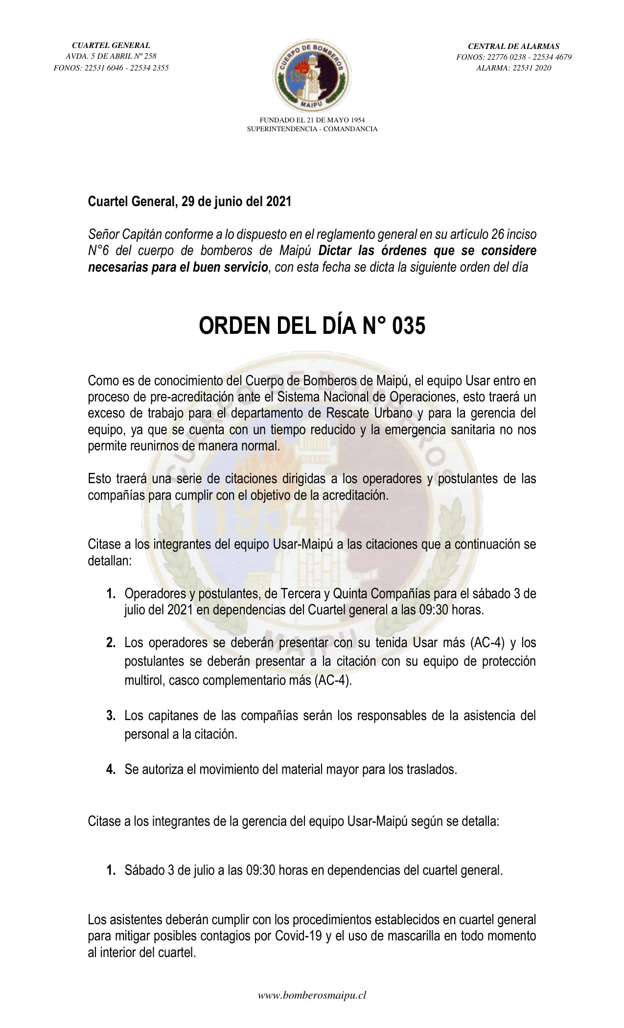 Página 1 de Orden del Día N° 35/2021