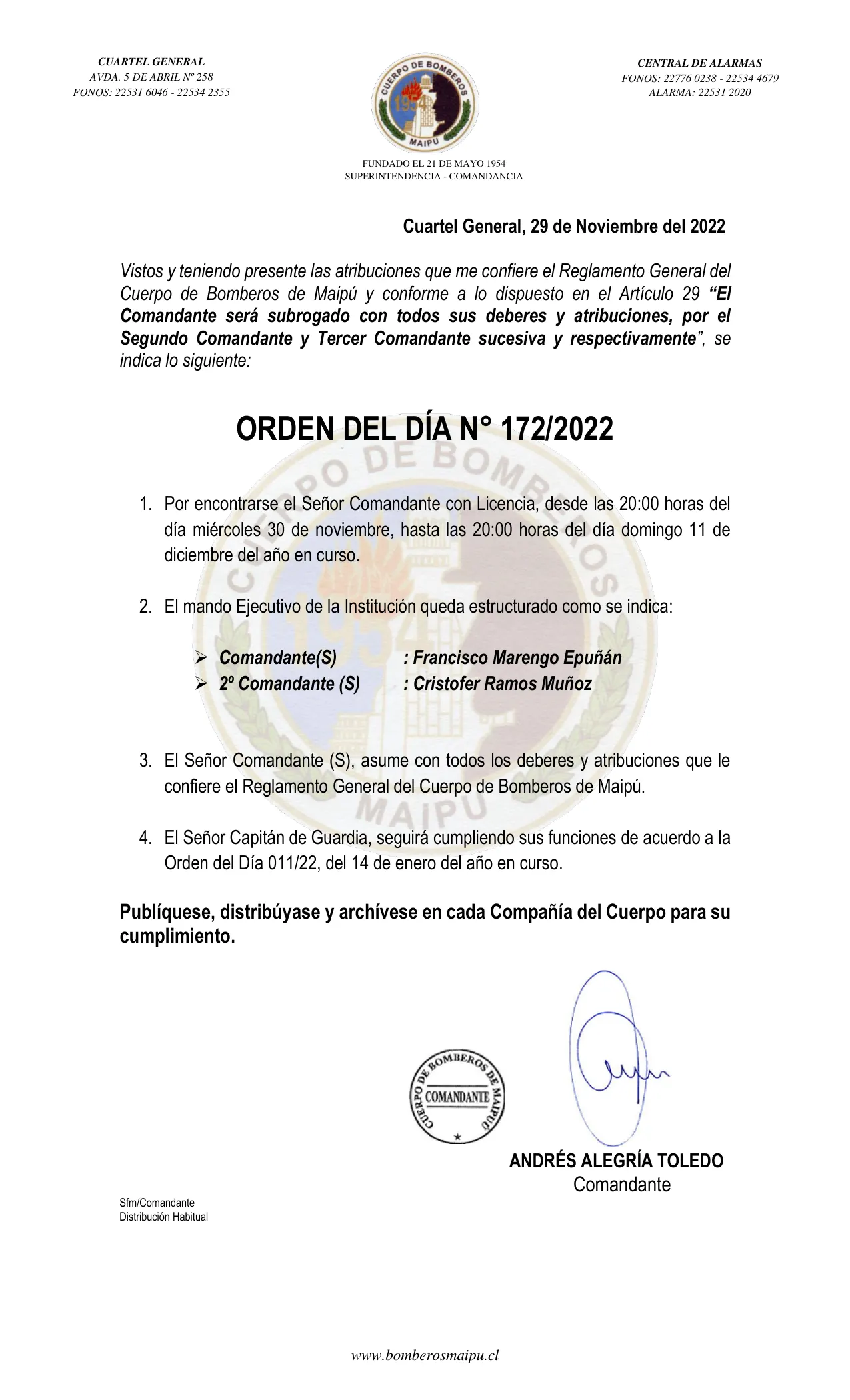 Página 1 de Orden del Día N° 172/2022