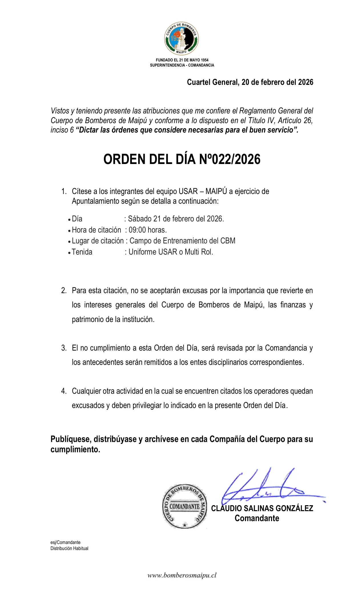 Página 1 de Orden del Día N° 22/2026