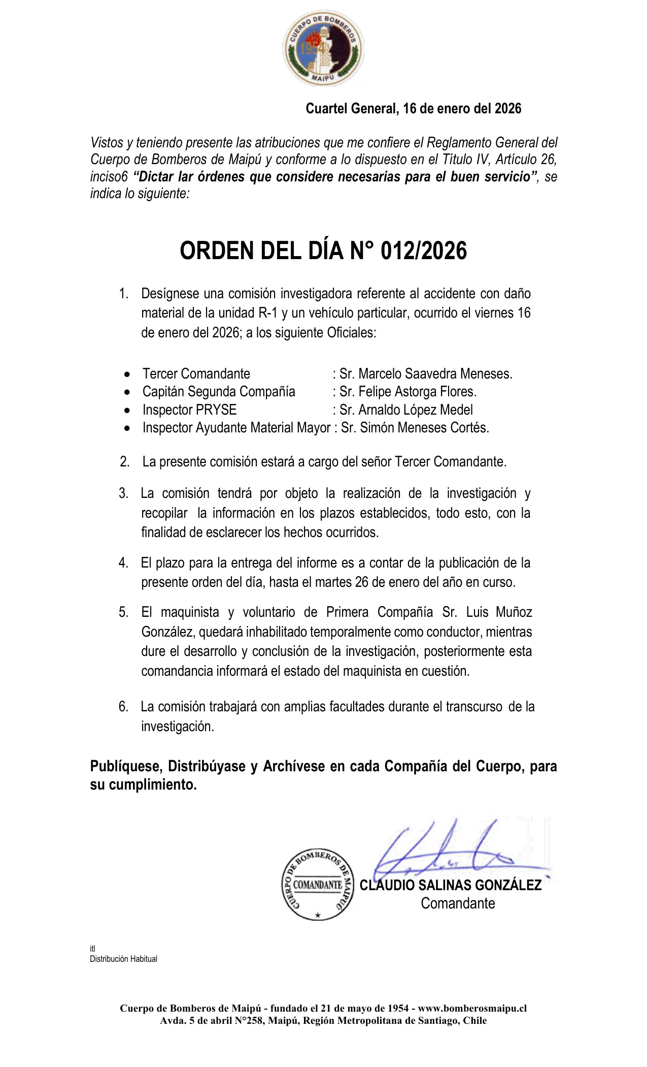 Orden del Día N° 12/2026
