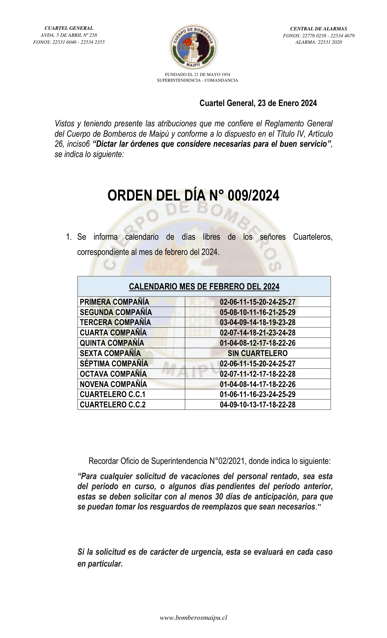 Página 1 de Orden del Día N° 9/2024