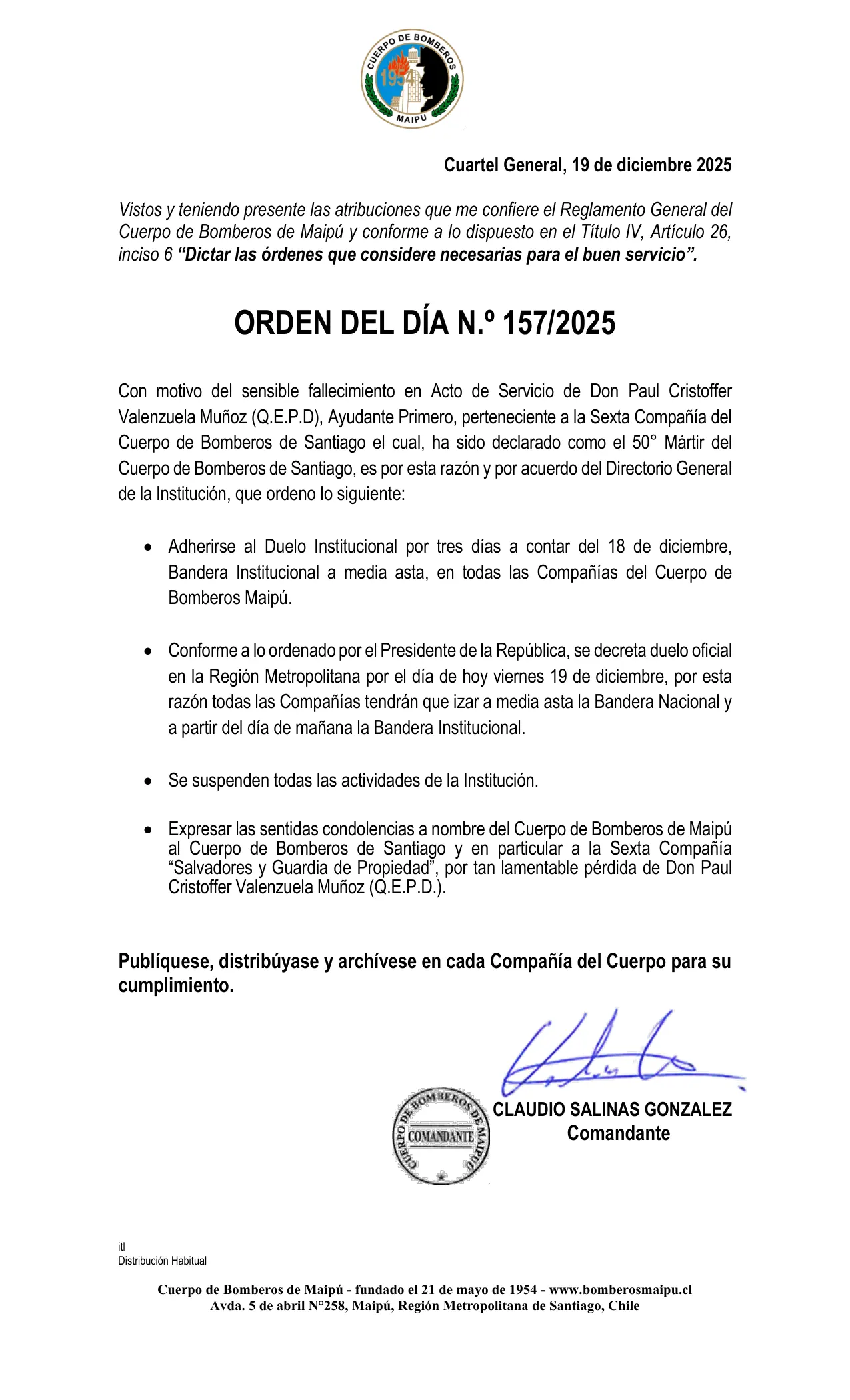 Página 1 de Orden del Día N° 157/2025
