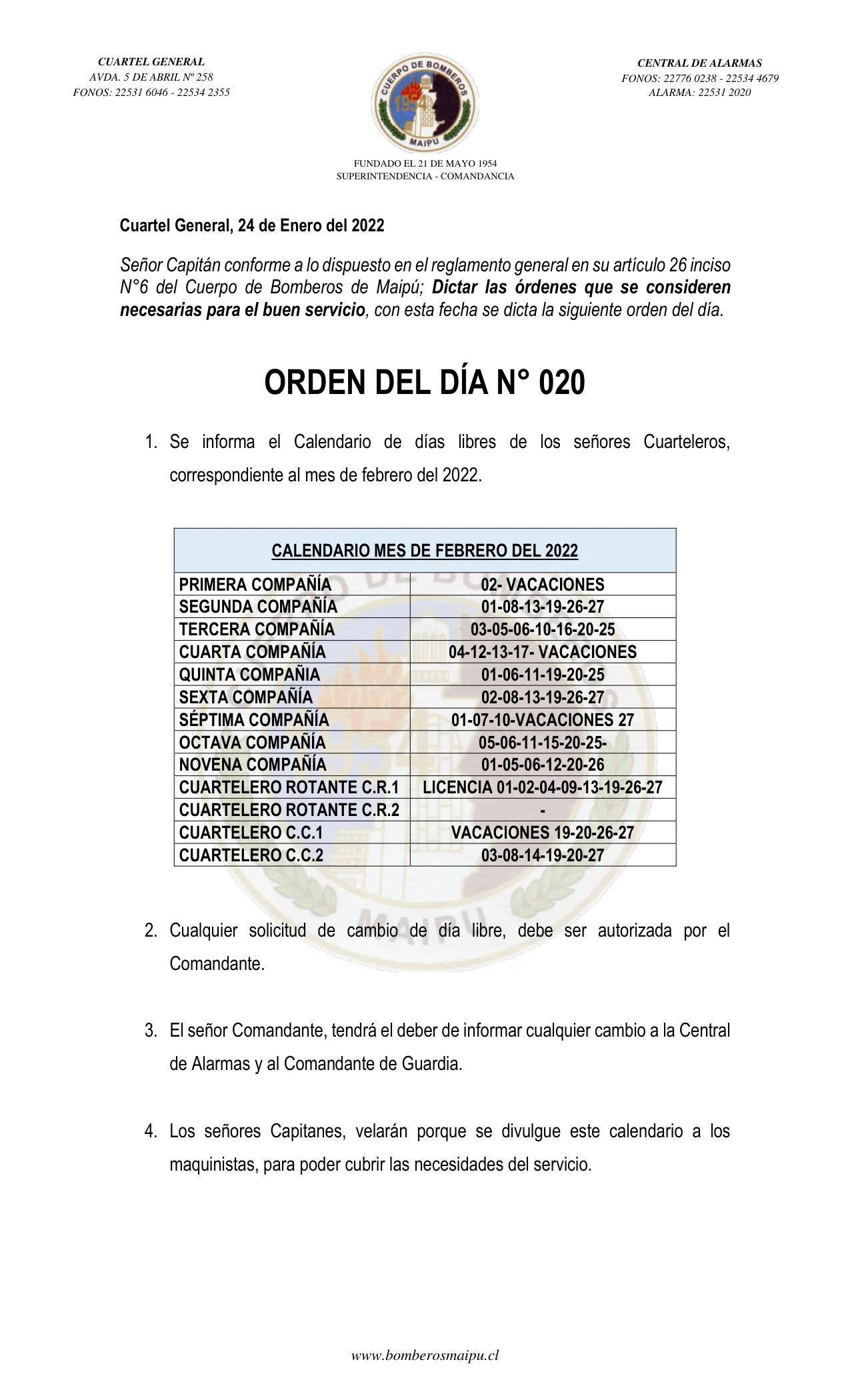Página 1 de Orden del Día N° 20/2022
