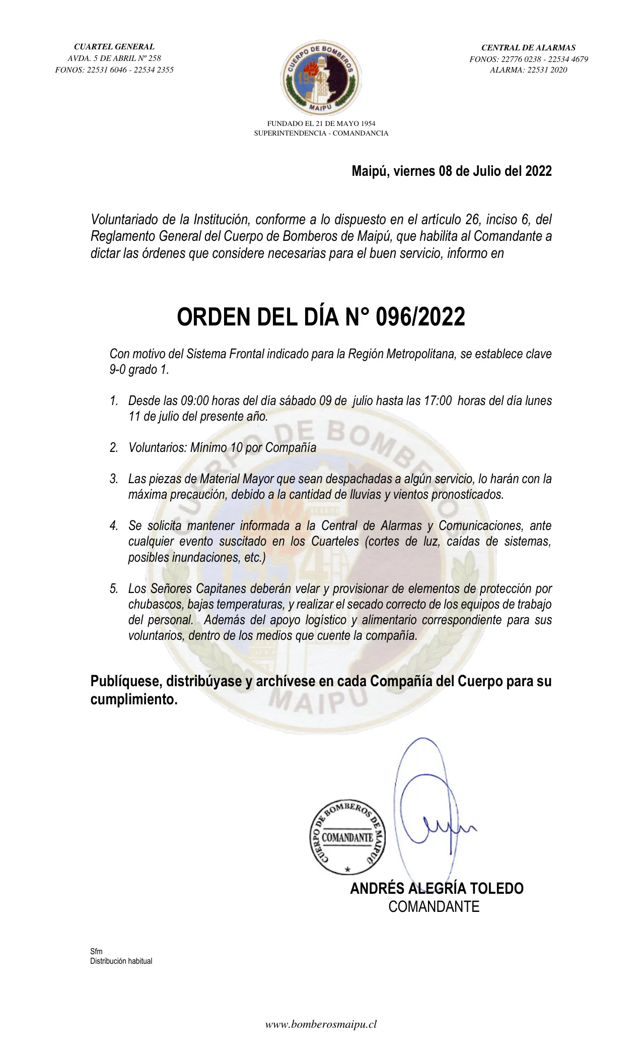 Página 1 de Orden del Día N° 96/2022