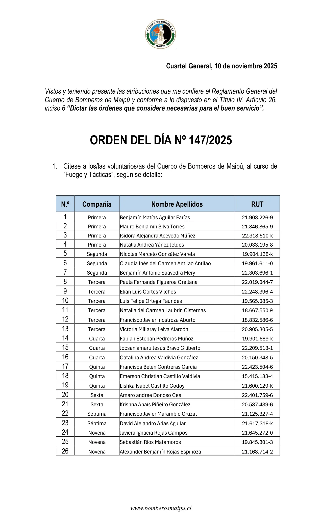 Orden del Día N° 147/2025